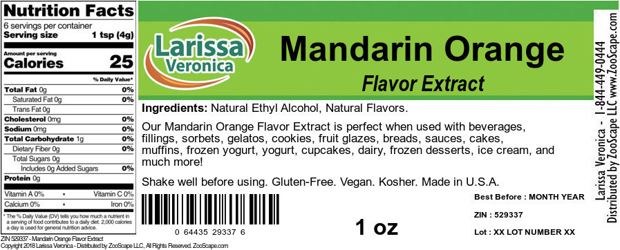 Mandarin Orange Flavor Extract - Label