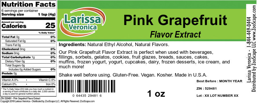 Pink Grapefruit Flavor Extract - Label