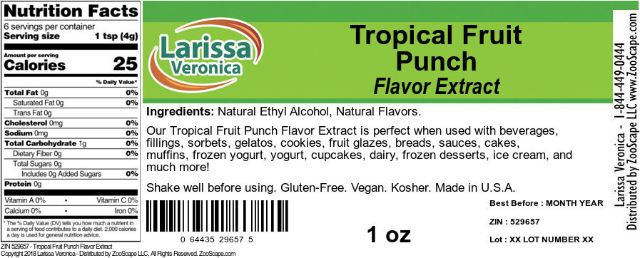 Tropical Fruit Punch Flavor Extract - Label