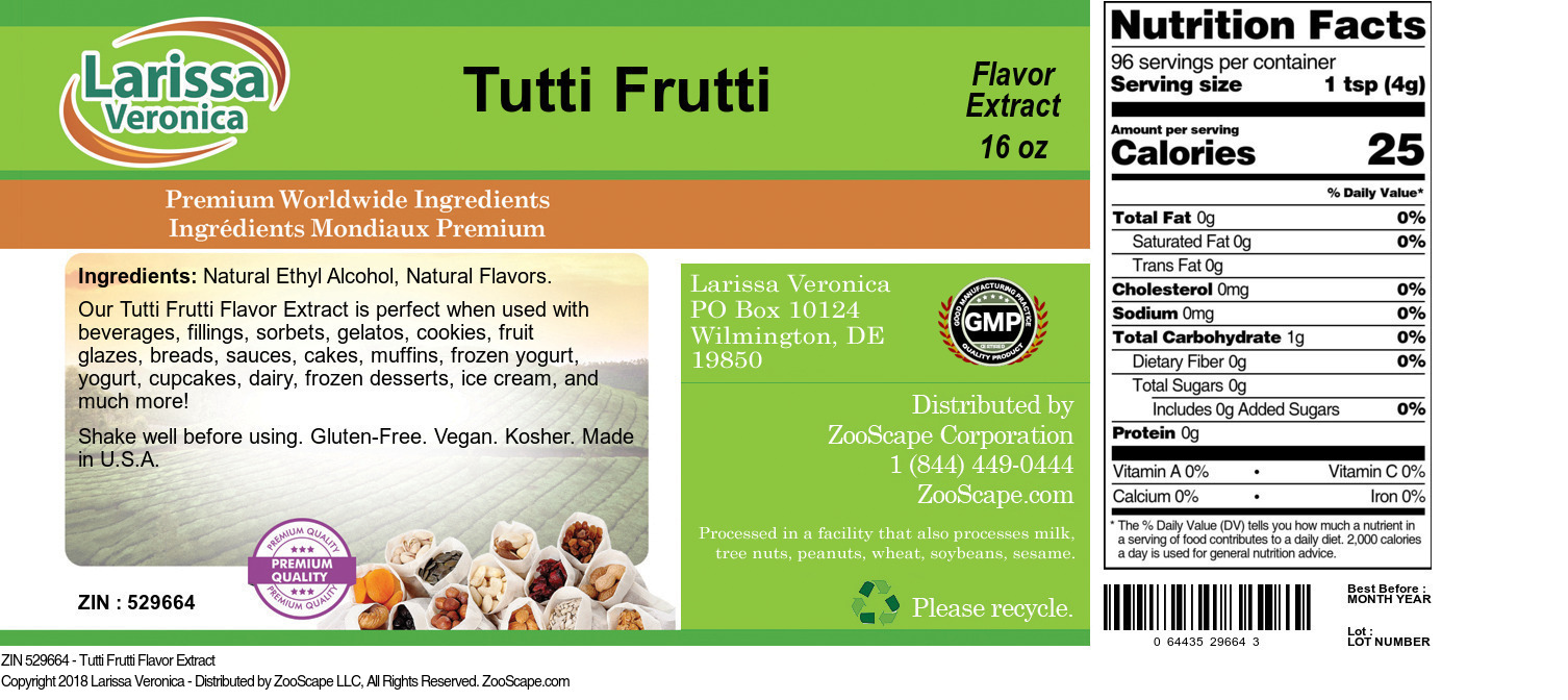 Tutti Frutti Flavor Extract - Label