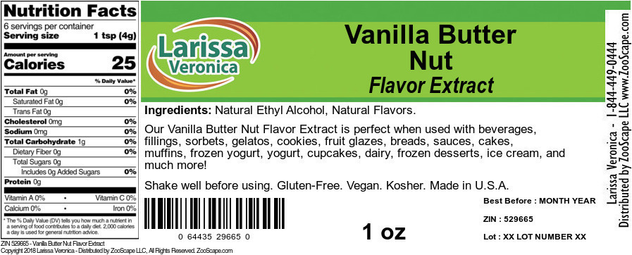 Vanilla Butter Nut Flavor Extract - Label