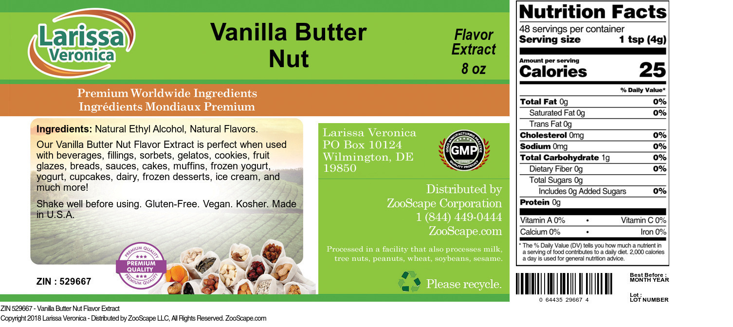 Vanilla Butter Nut Flavor Extract - Label