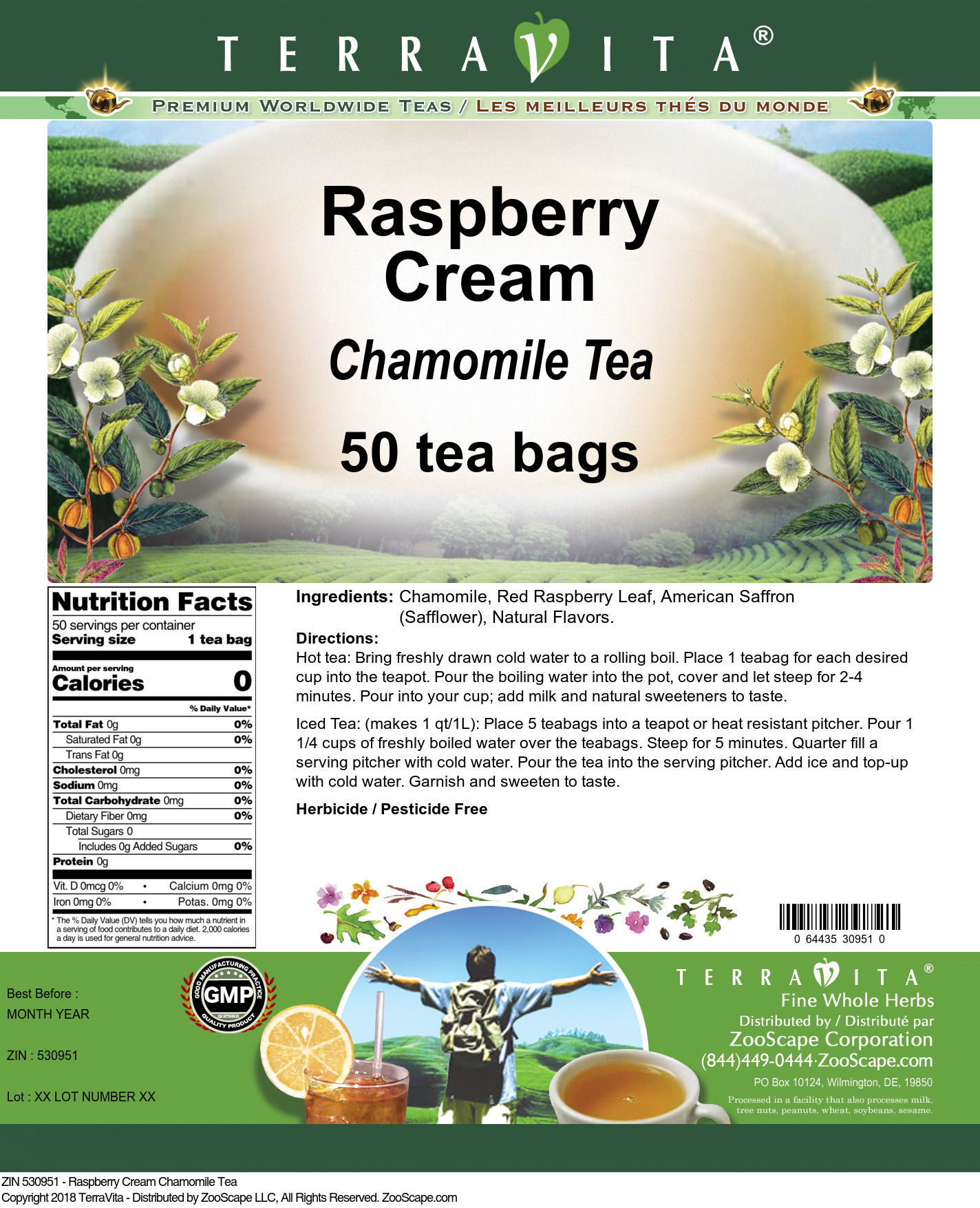 Raspberry Cream Chamomile Tea - Label