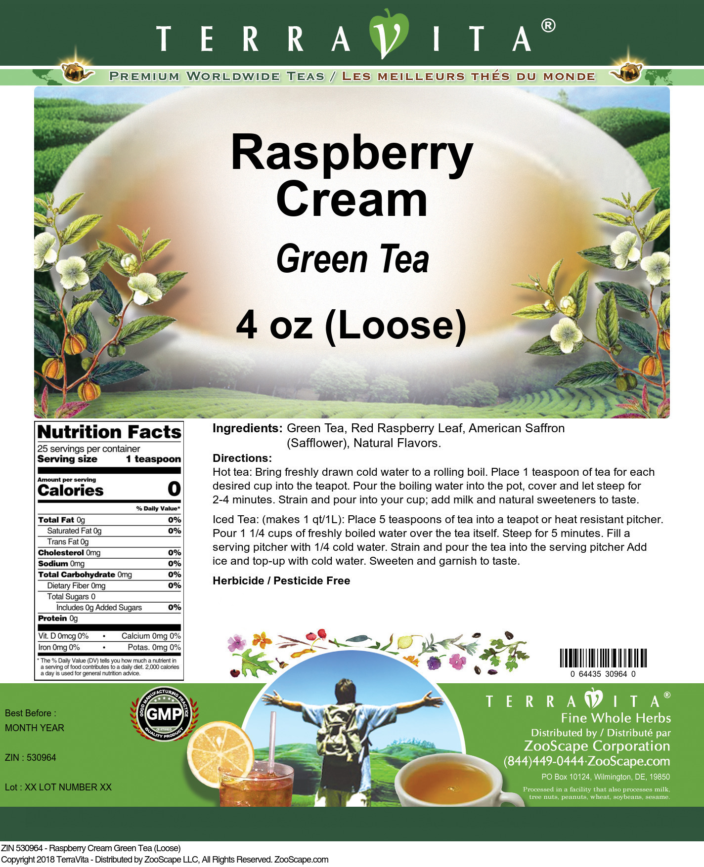 Raspberry Cream Green Tea (Loose) - Label