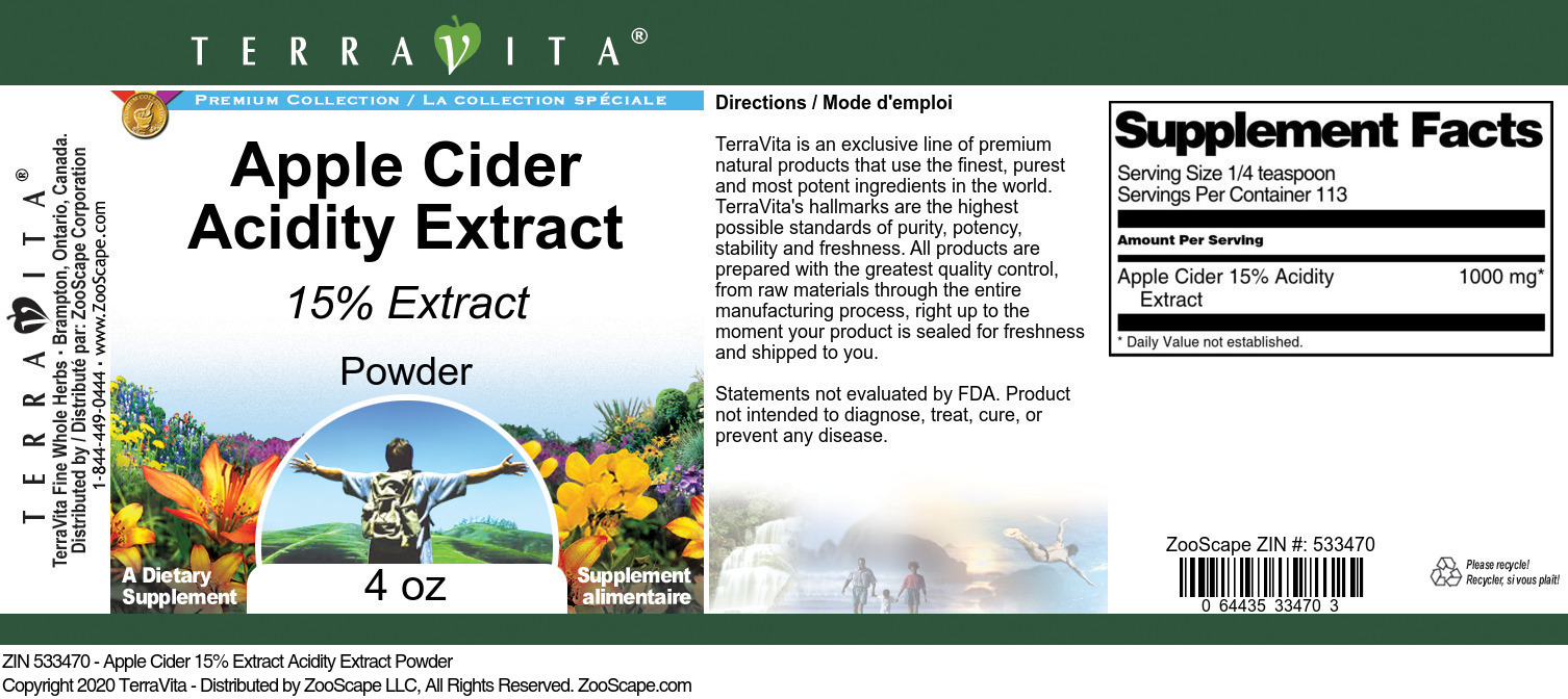 Apple Cider 15% Acidity Extract Powder - Label