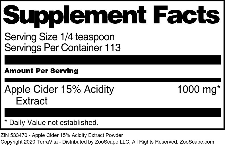 Apple Cider 15% Acidity Extract Powder - Supplement / Nutrition Facts