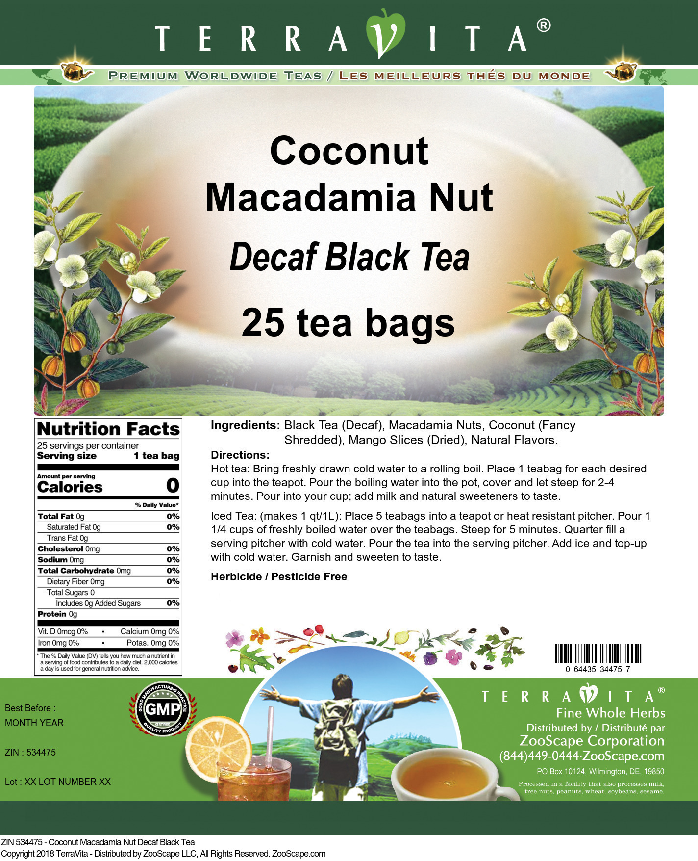 Coconut Macadamia Nut Decaf Black Tea - Label