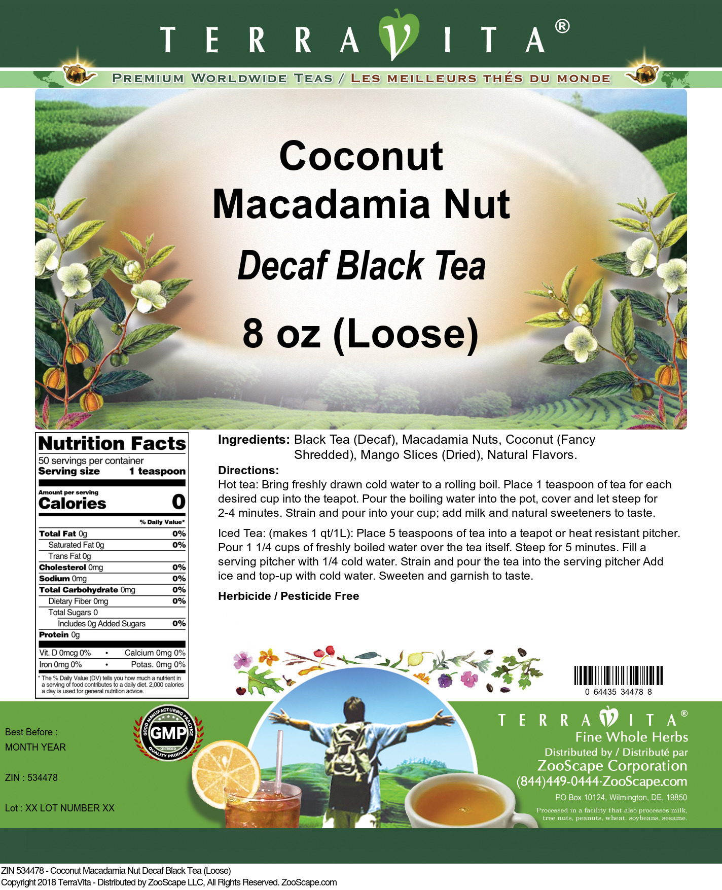 Coconut Macadamia Nut Decaf Black Tea (Loose) - Label