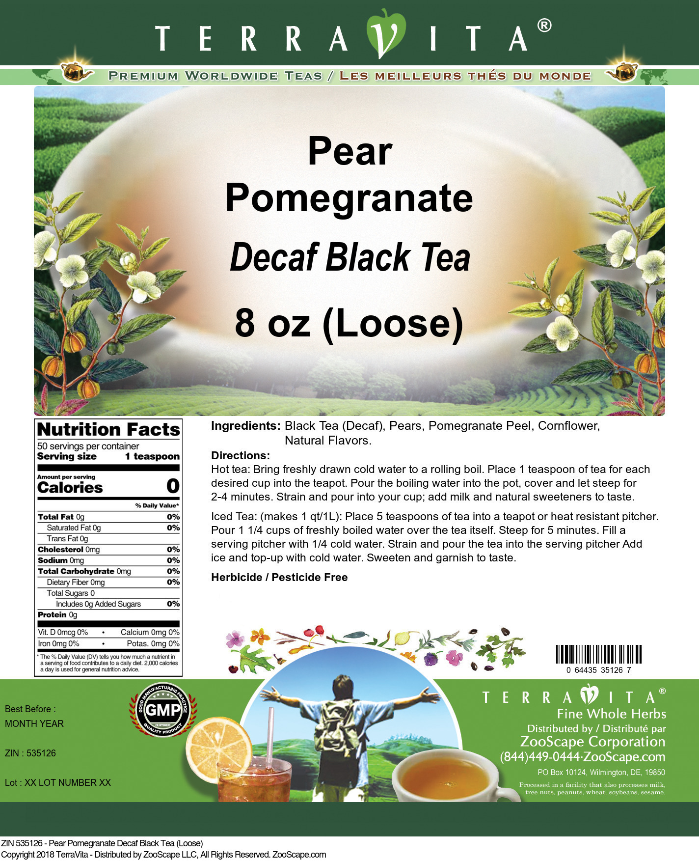 Pear Pomegranate Decaf Black Tea (Loose) - Label
