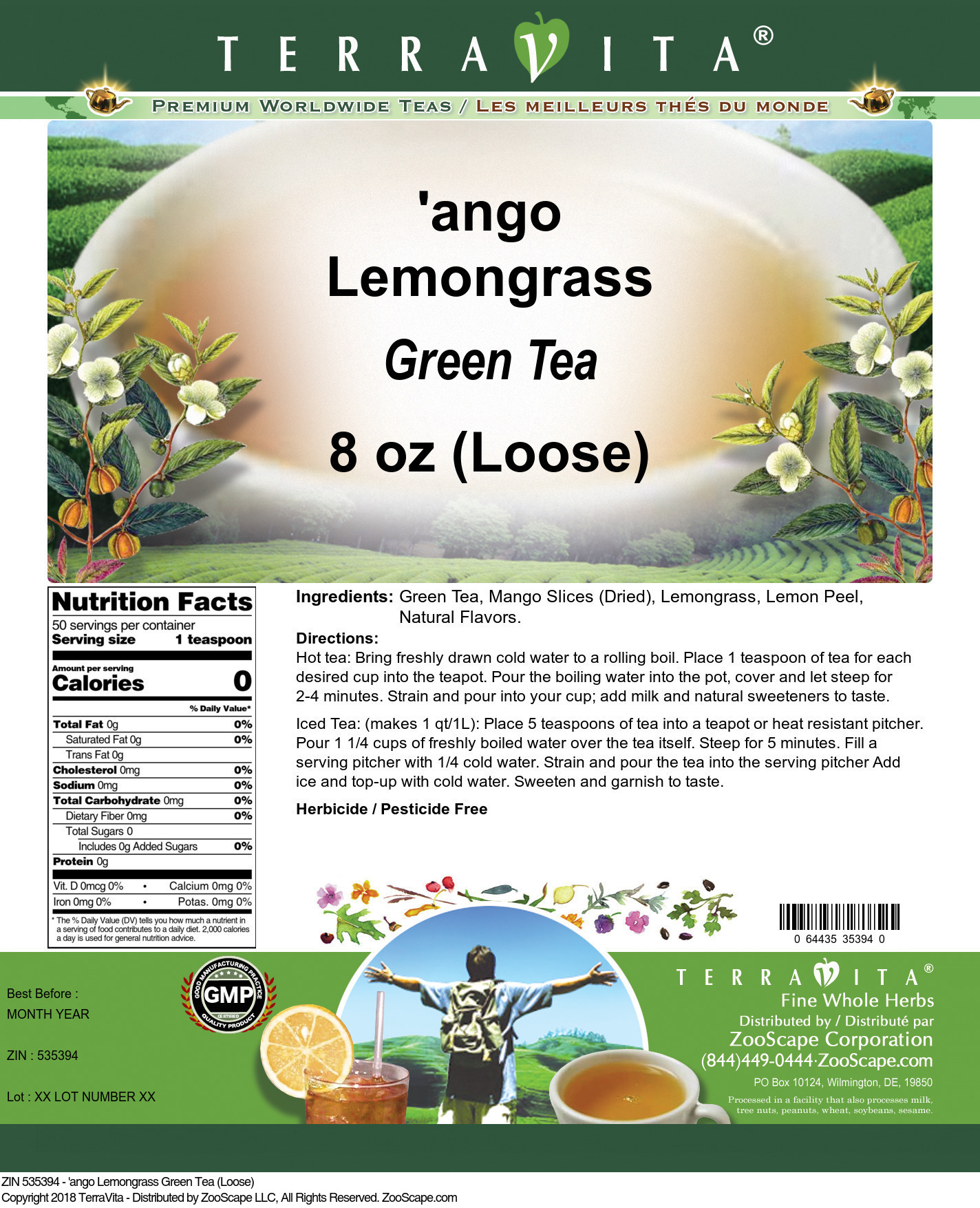 'ango Lemongrass Green Tea (Loose) - Label