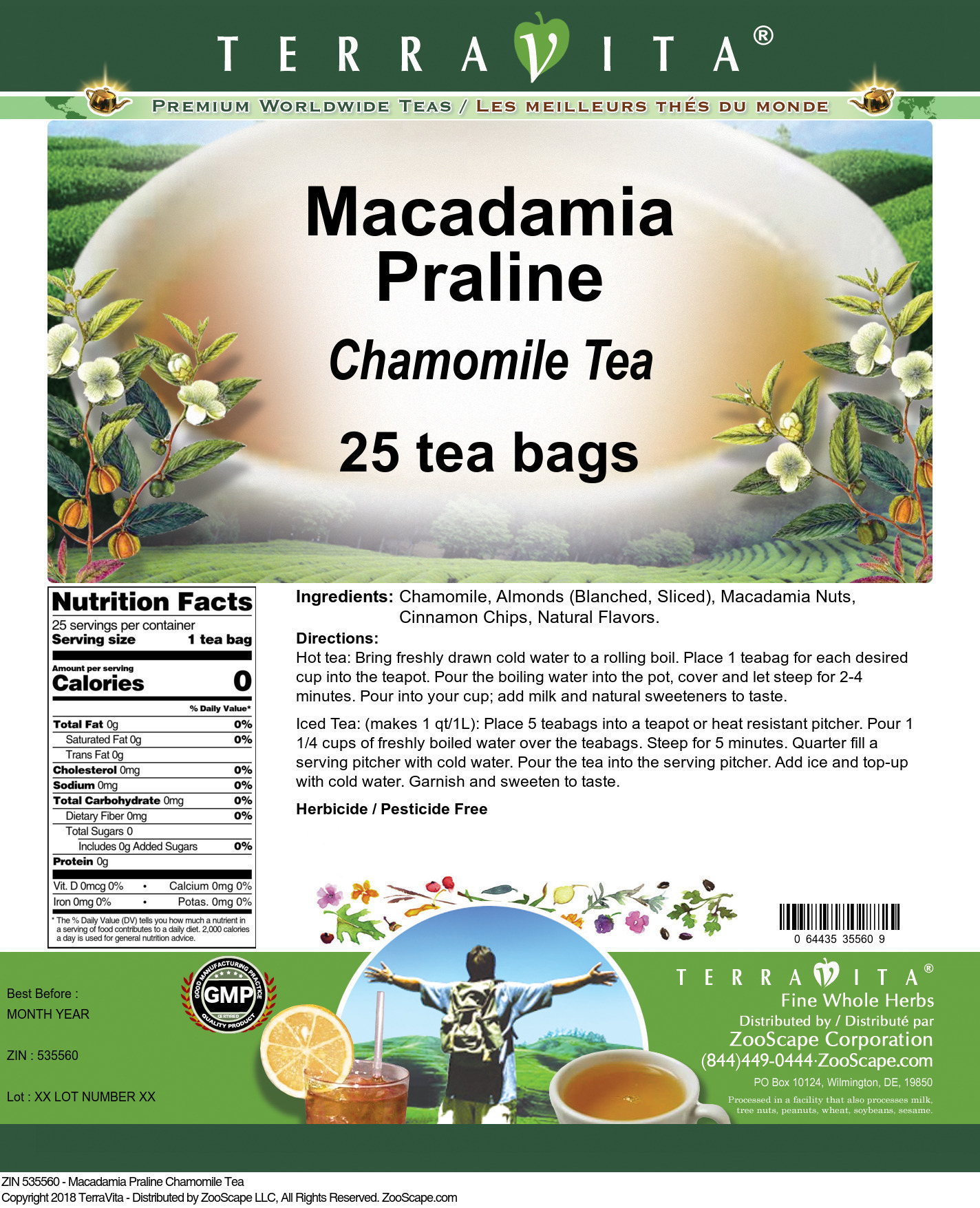 Macadamia Praline Chamomile Tea - Label