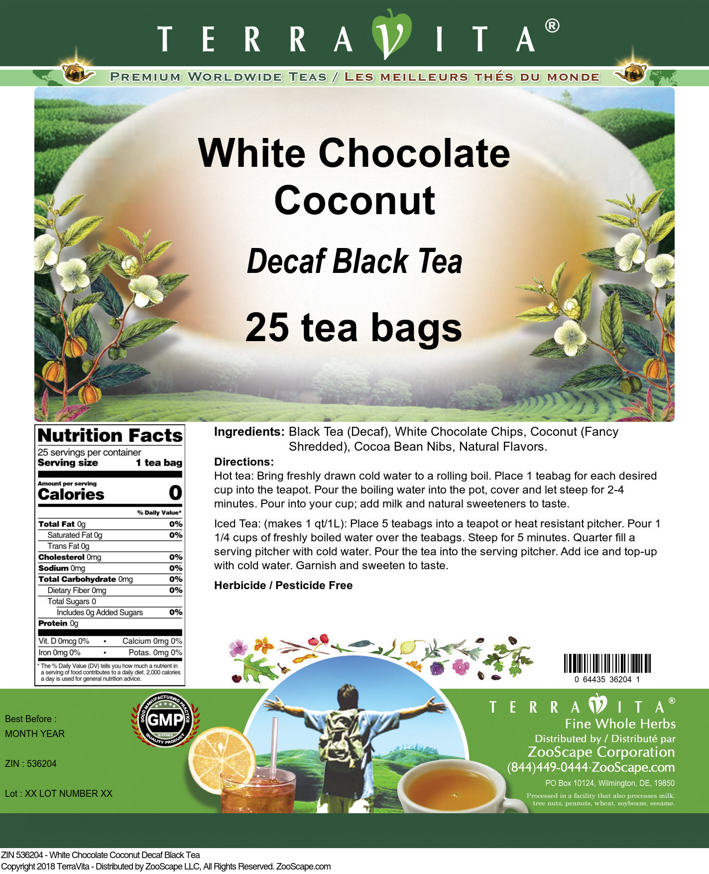 White Chocolate Coconut Decaf Black Tea - Label