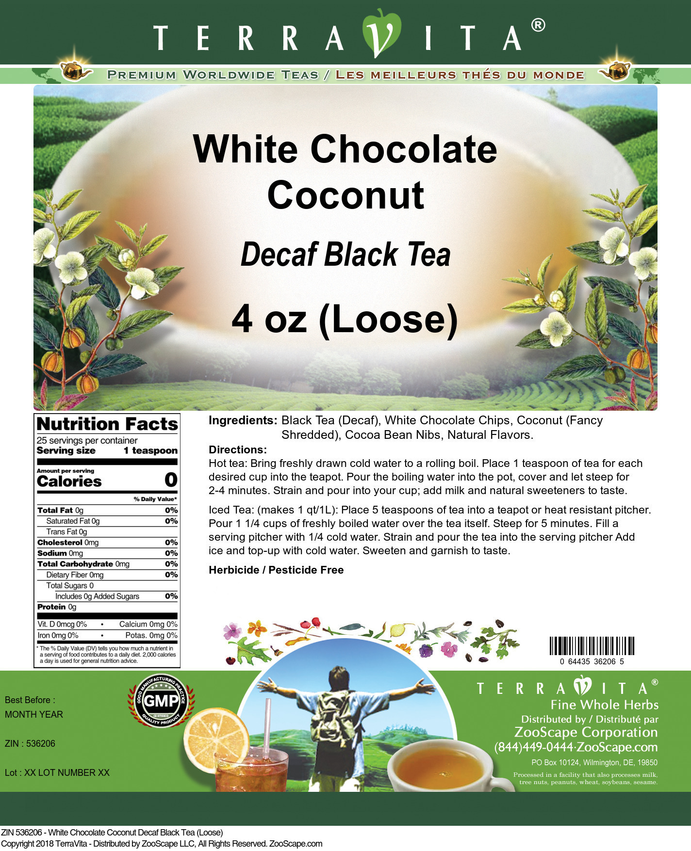 White Chocolate Coconut Decaf Black Tea (Loose) - Label