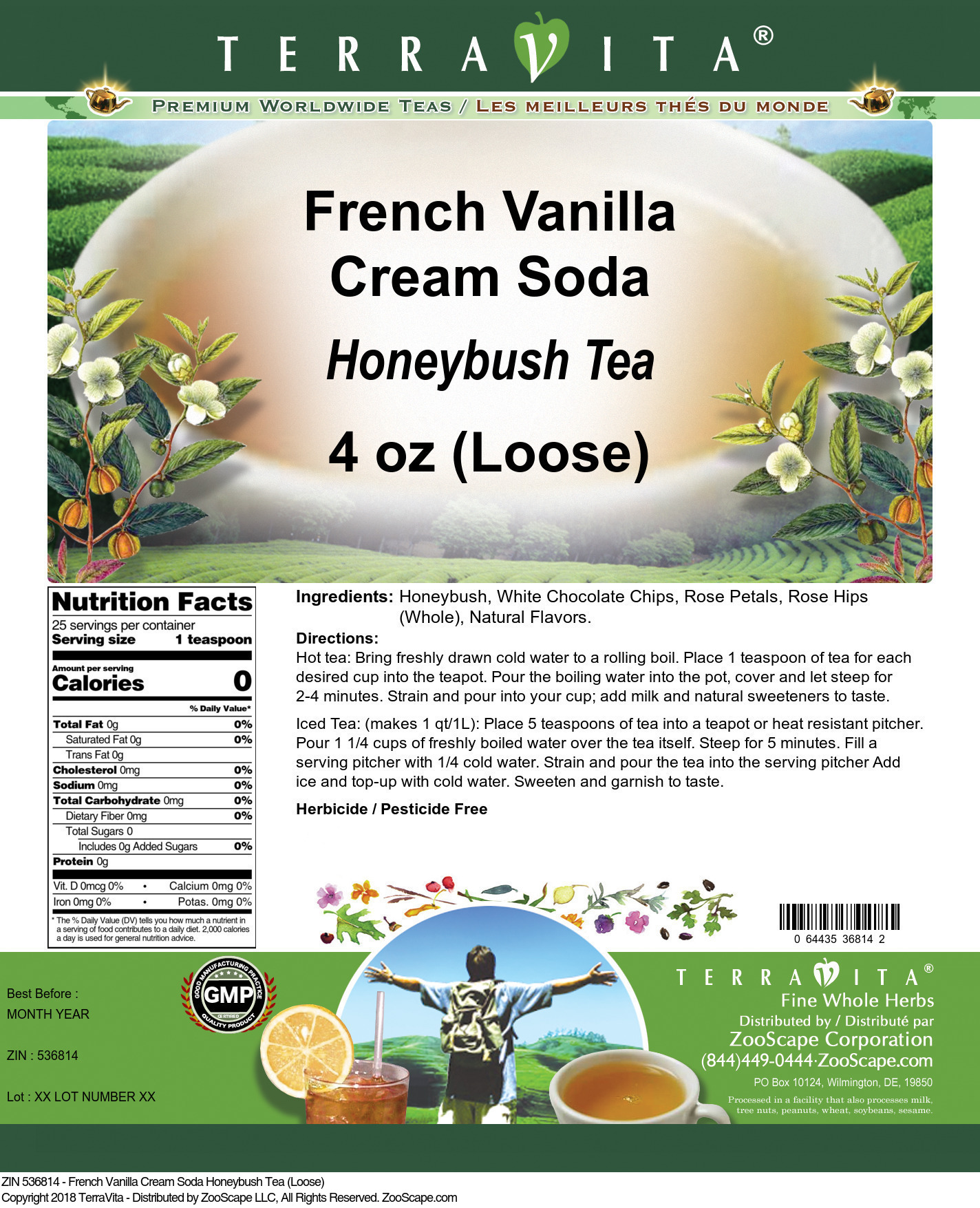 French Vanilla Cream Soda Honeybush Tea (Loose) - Label