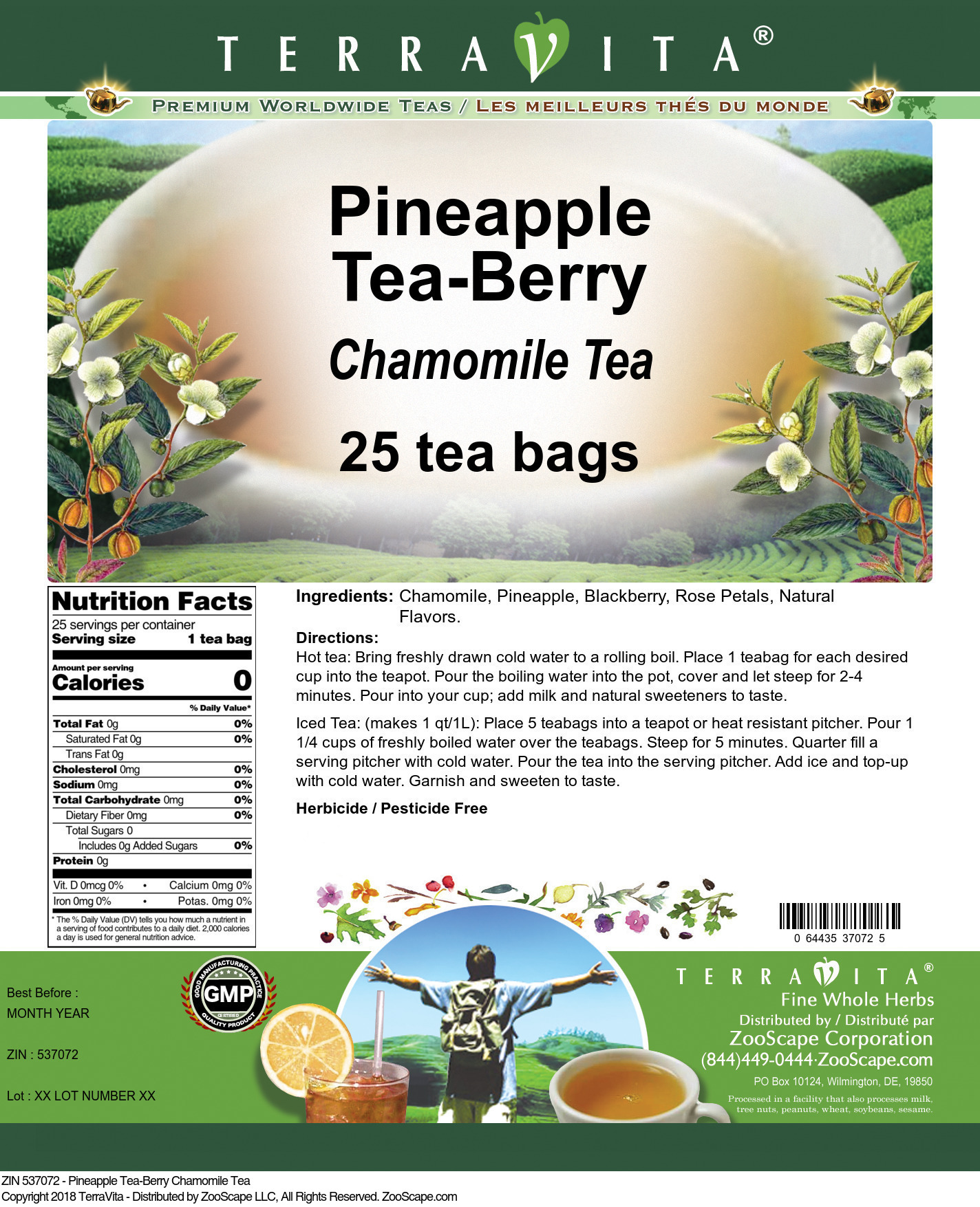 Pineapple Tea-Berry Chamomile Tea - Label