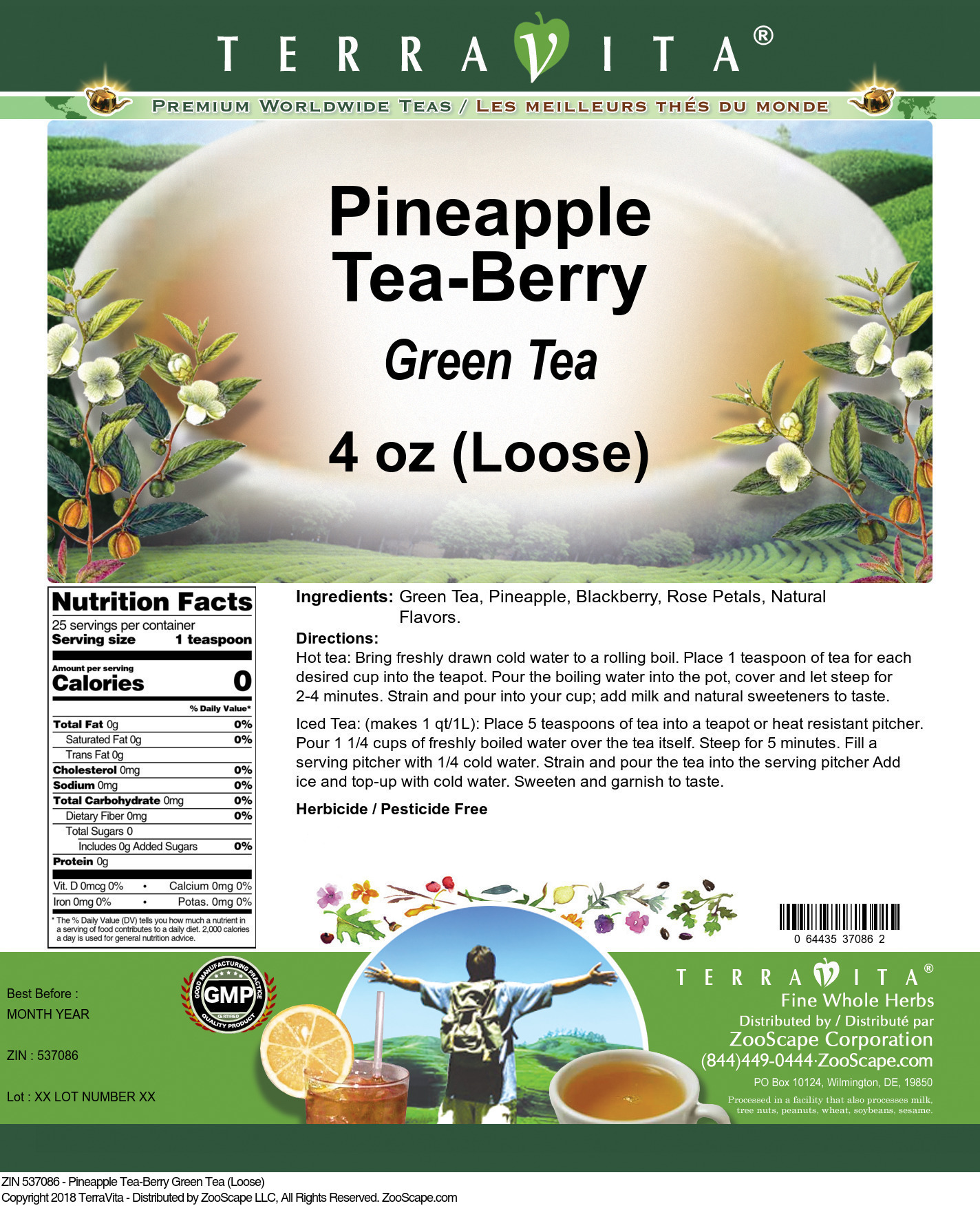 Pineapple Tea-Berry Green Tea (Loose) - Label