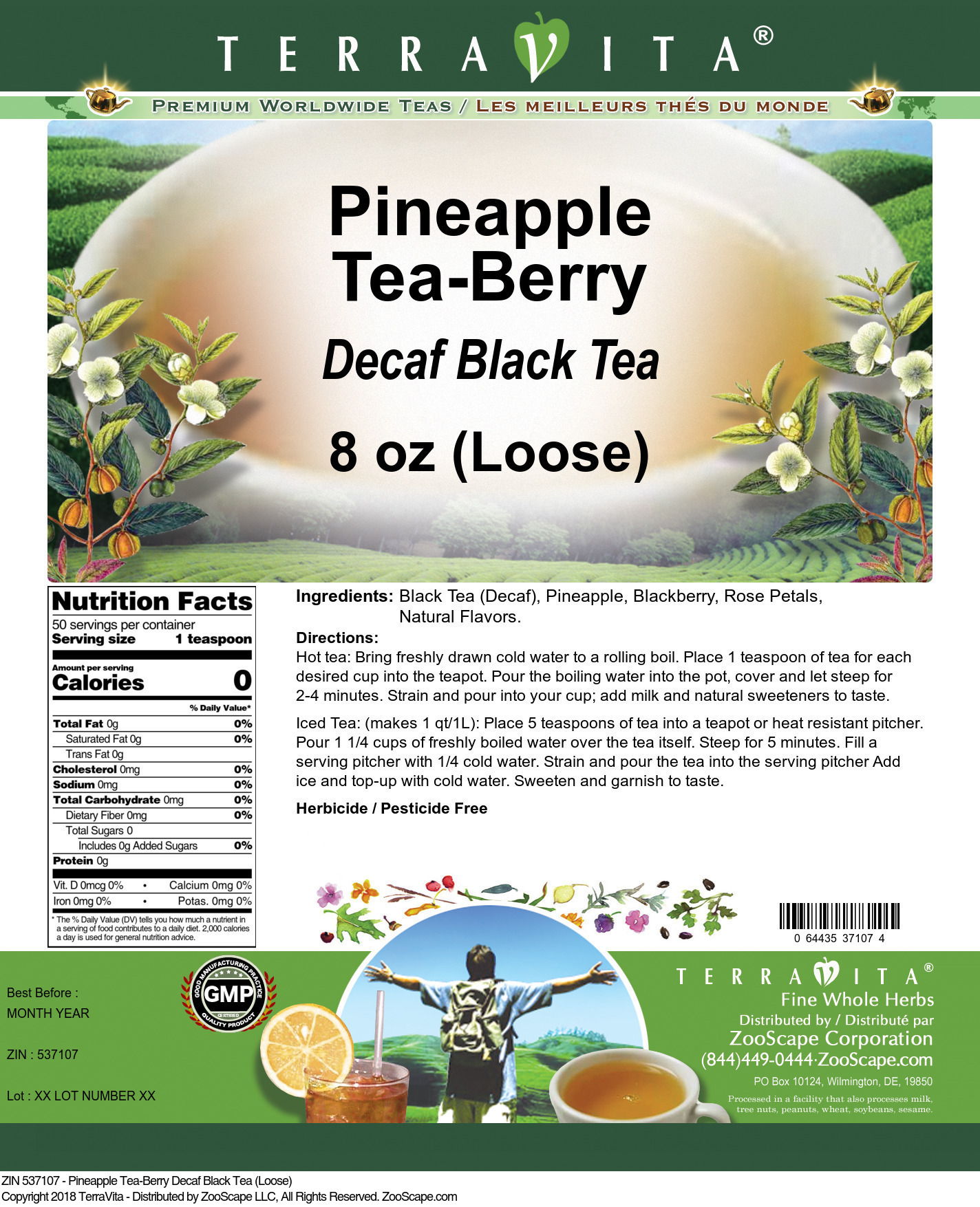 Pineapple Tea-Berry Decaf Black Tea (Loose) - Label