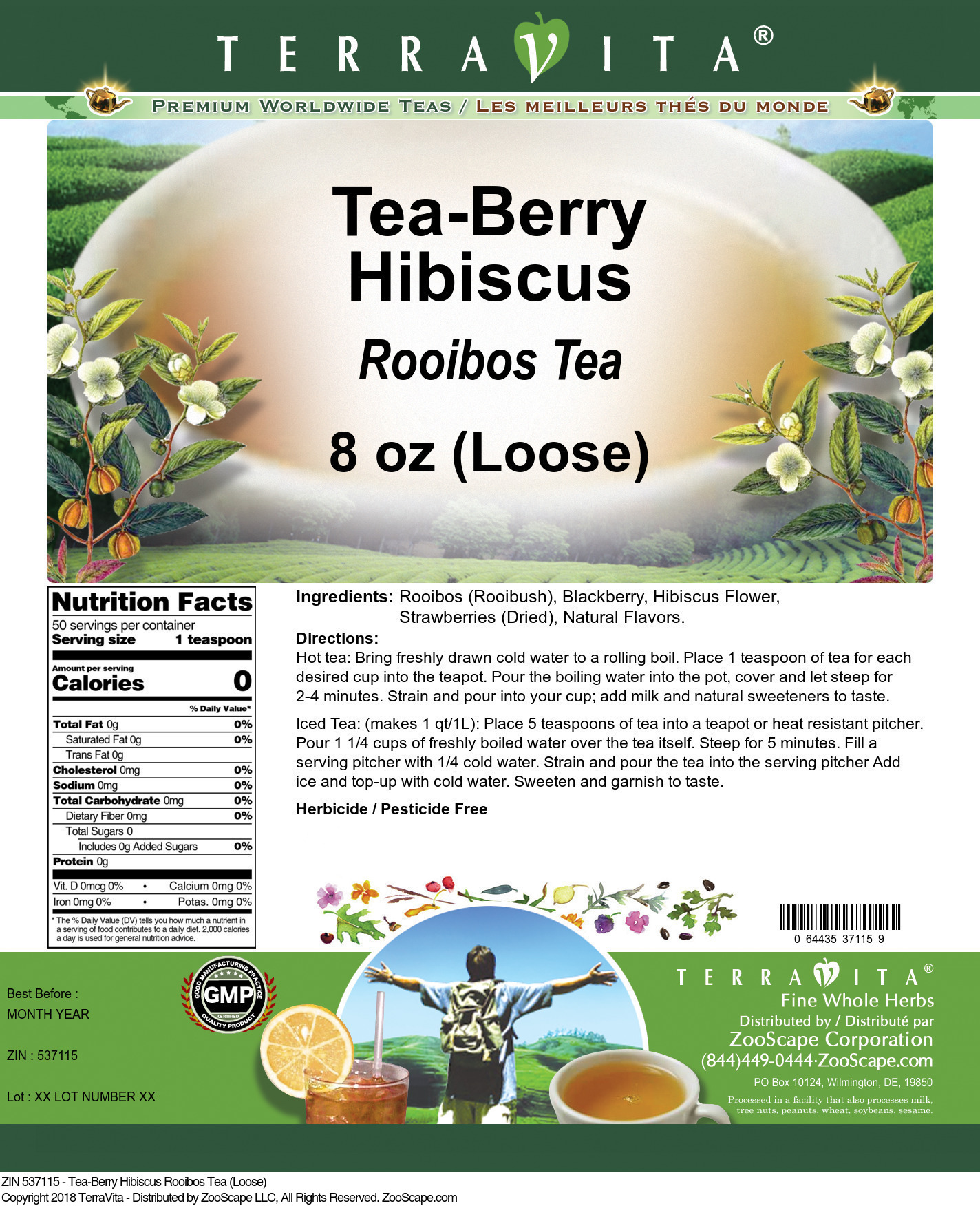 Tea-Berry Hibiscus Rooibos Tea (Loose) - Label