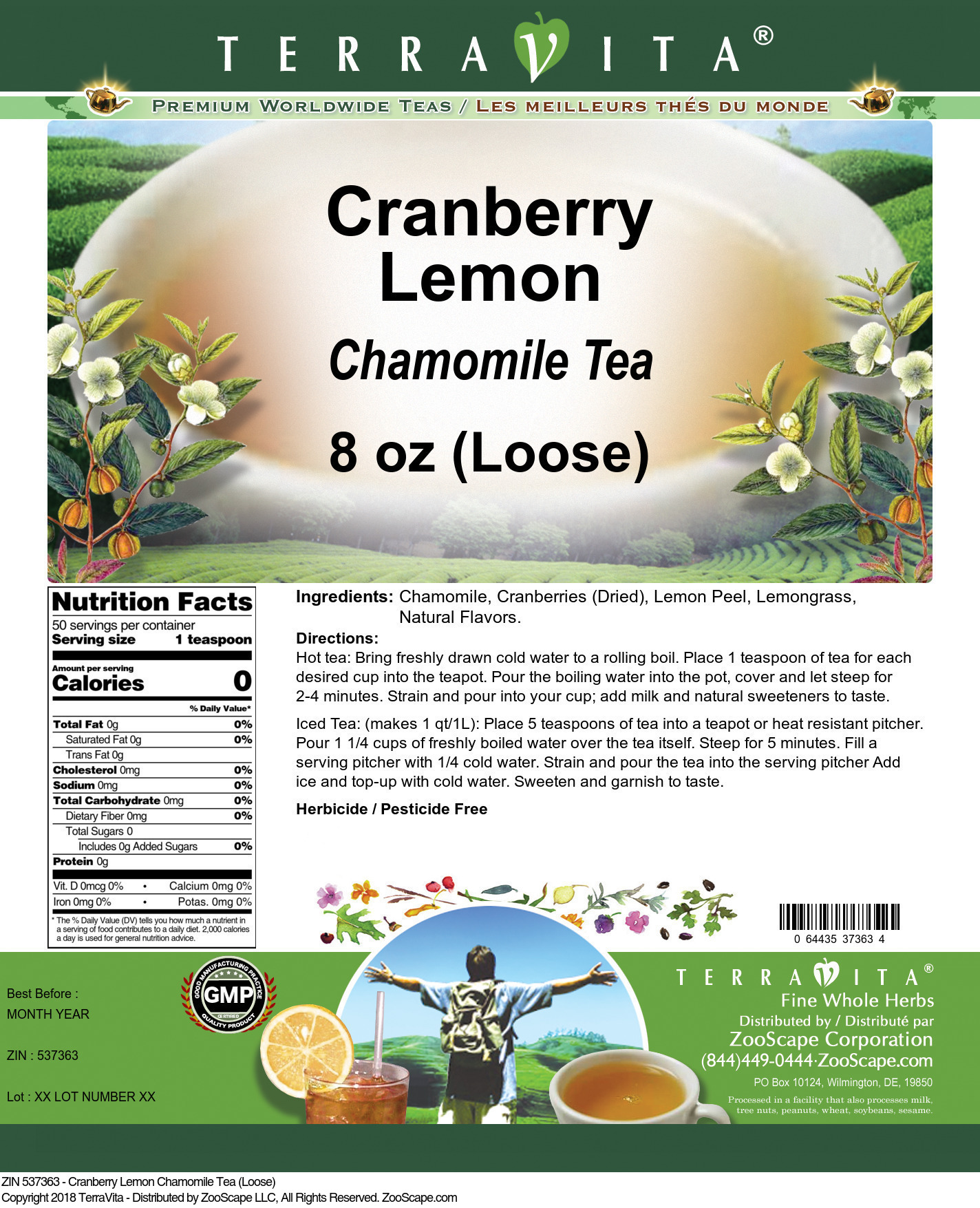 Cranberry Lemon Chamomile Tea (Loose) - Label