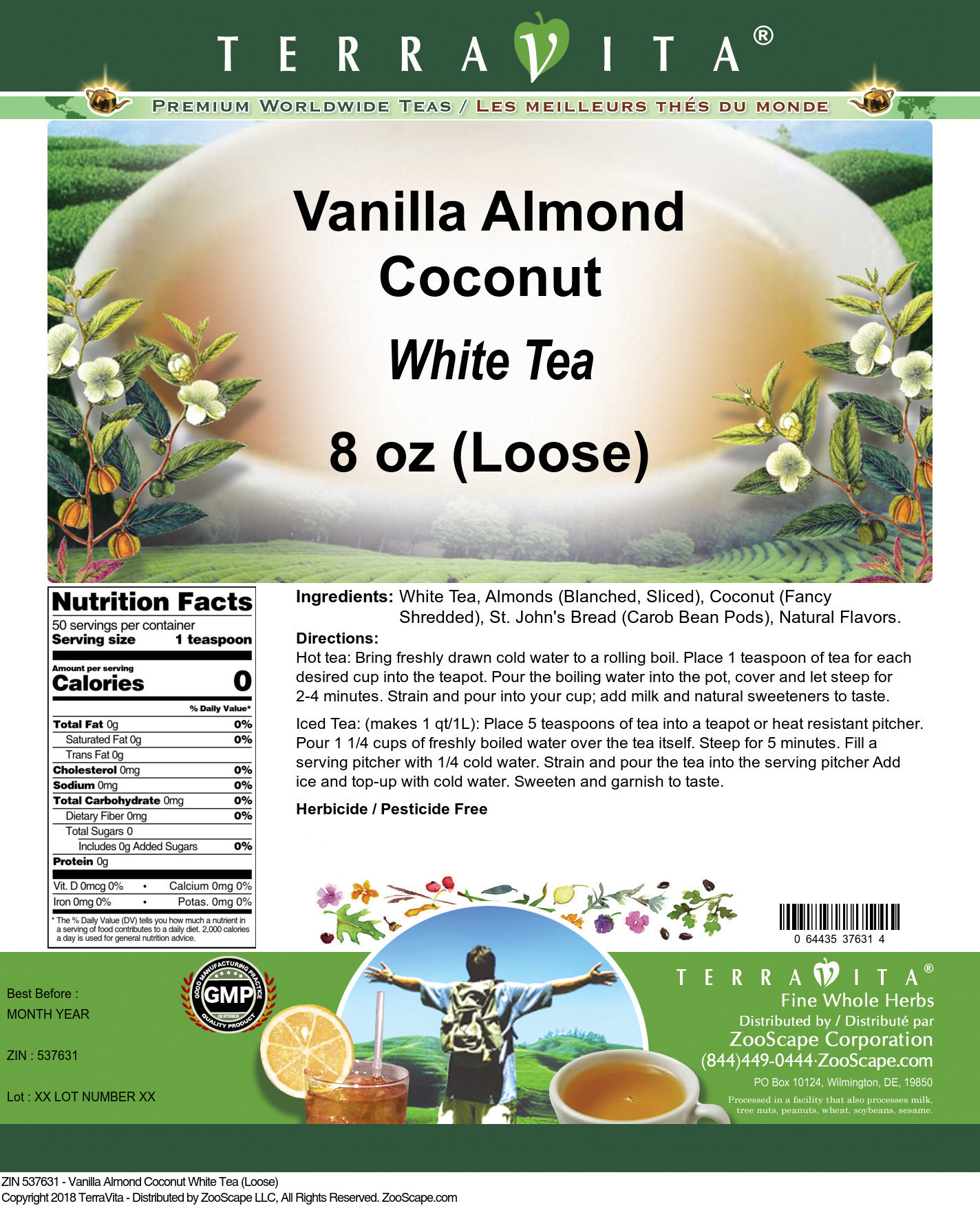 Vanilla Almond Coconut White Tea (Loose) - Label