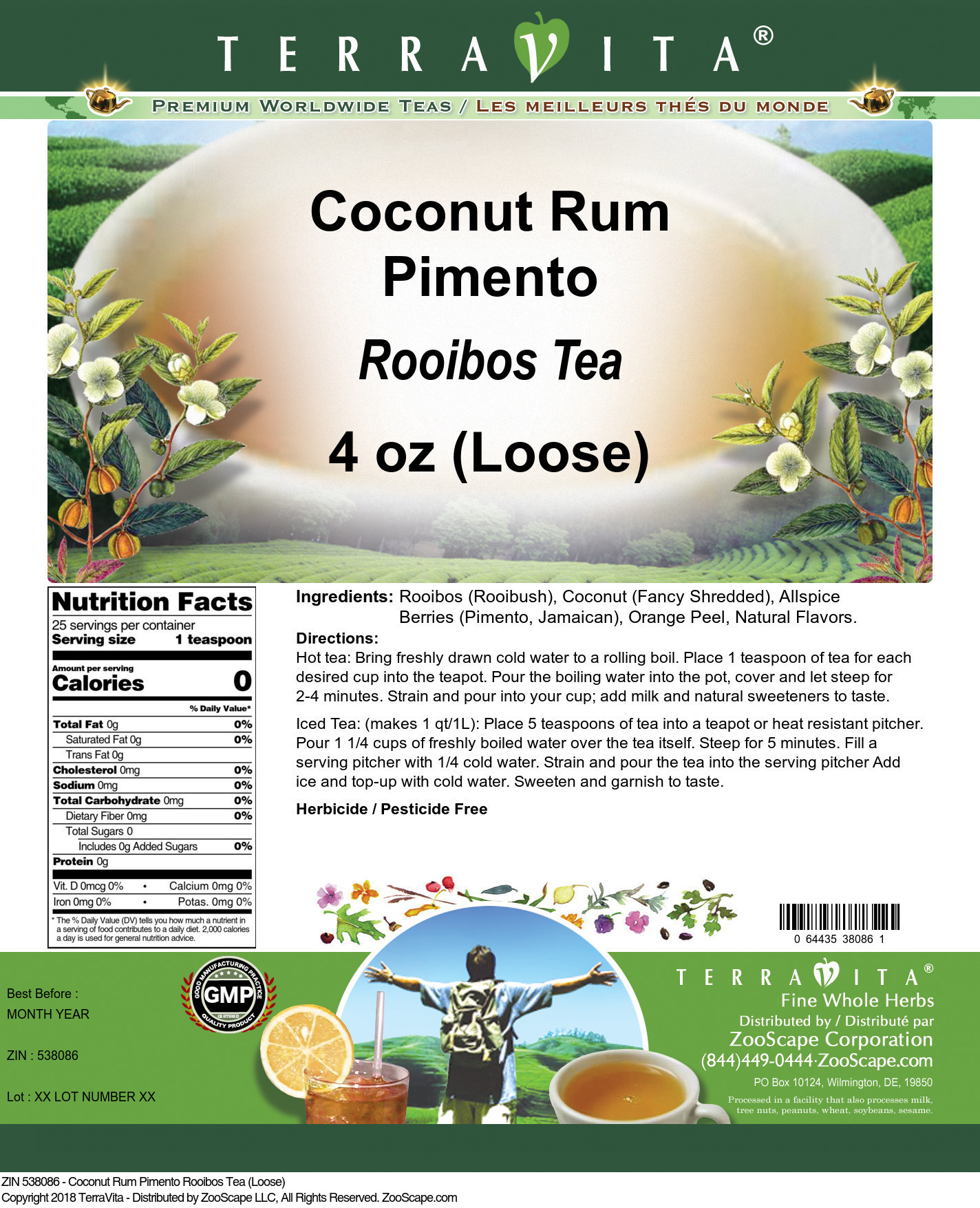 Coconut Rum Pimento Rooibos Tea (Loose) - Label