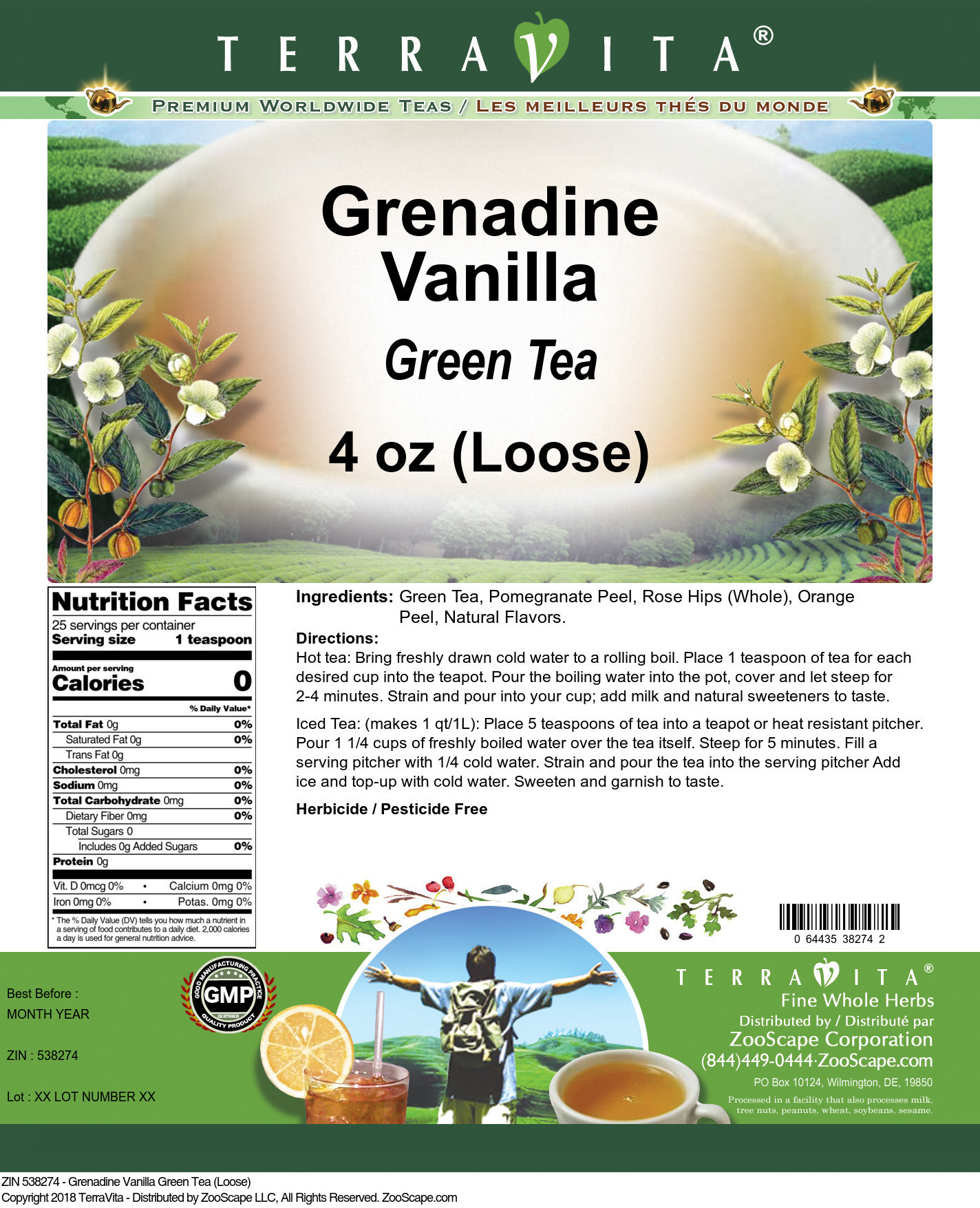 Grenadine Vanilla Green Tea (Loose) - Label