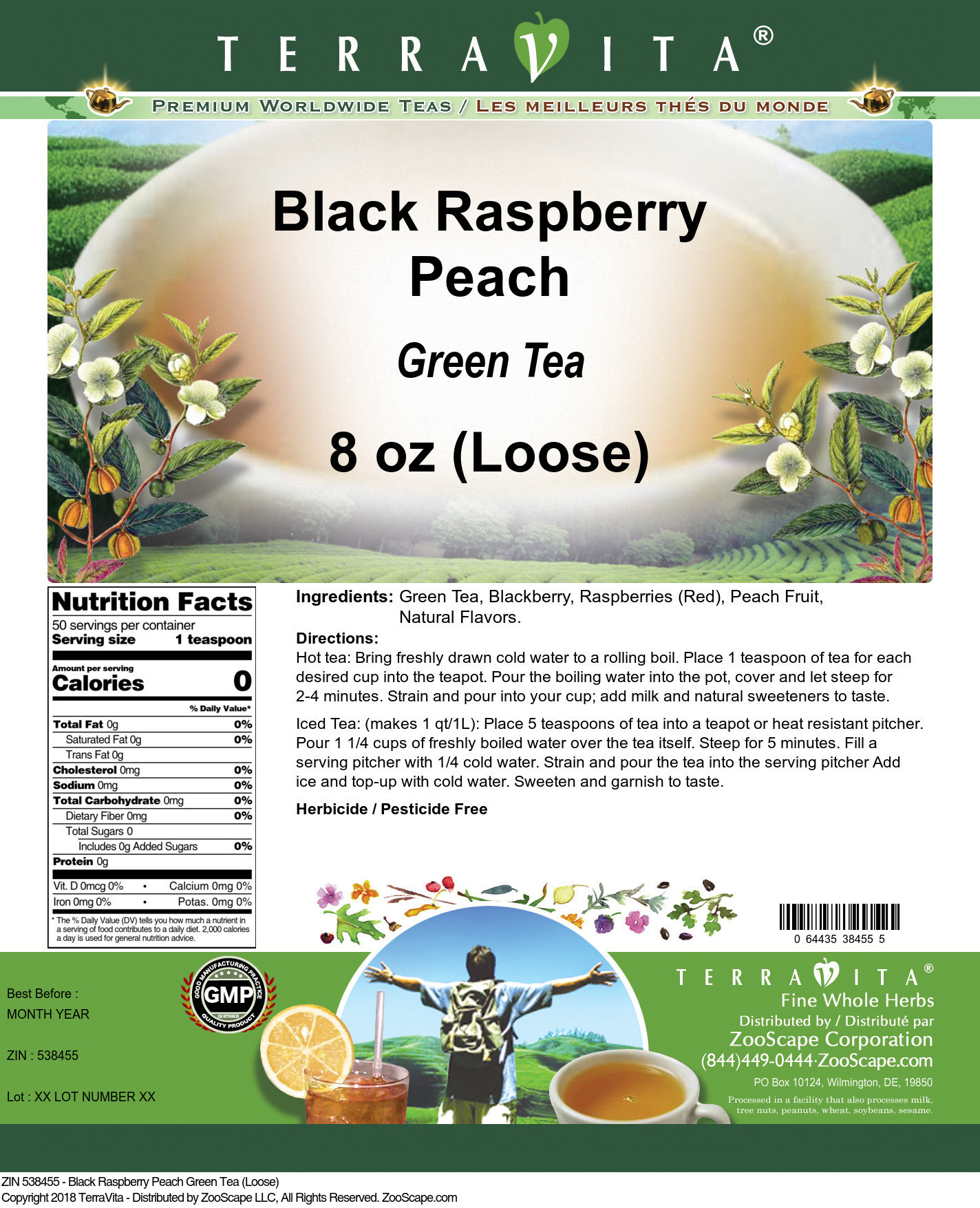 Black Raspberry Peach Green Tea (Loose) - Label