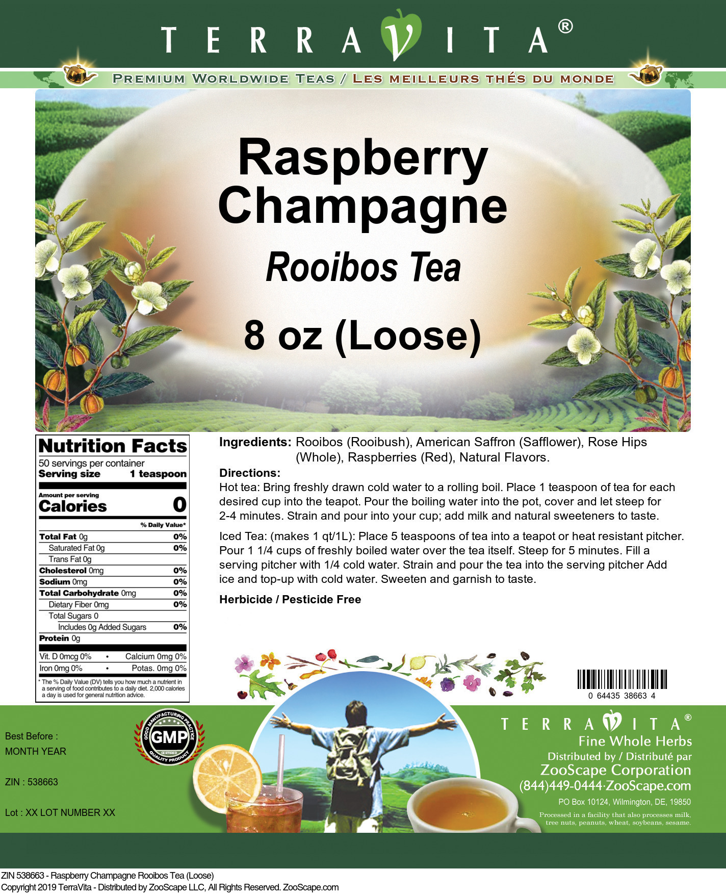 Raspberry Champagne Rooibos Tea (Loose) - Label