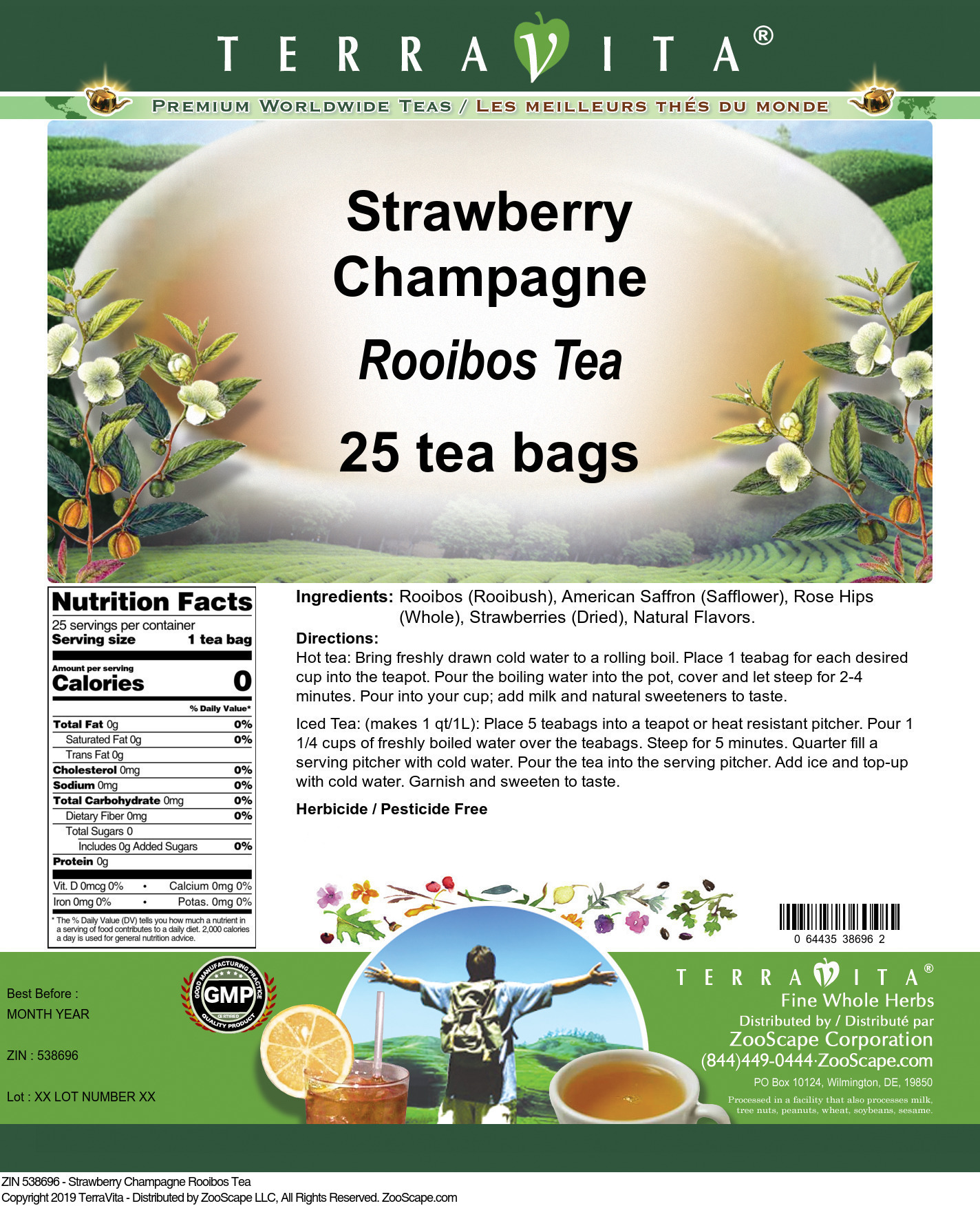 Strawberry Champagne Rooibos Tea - Label