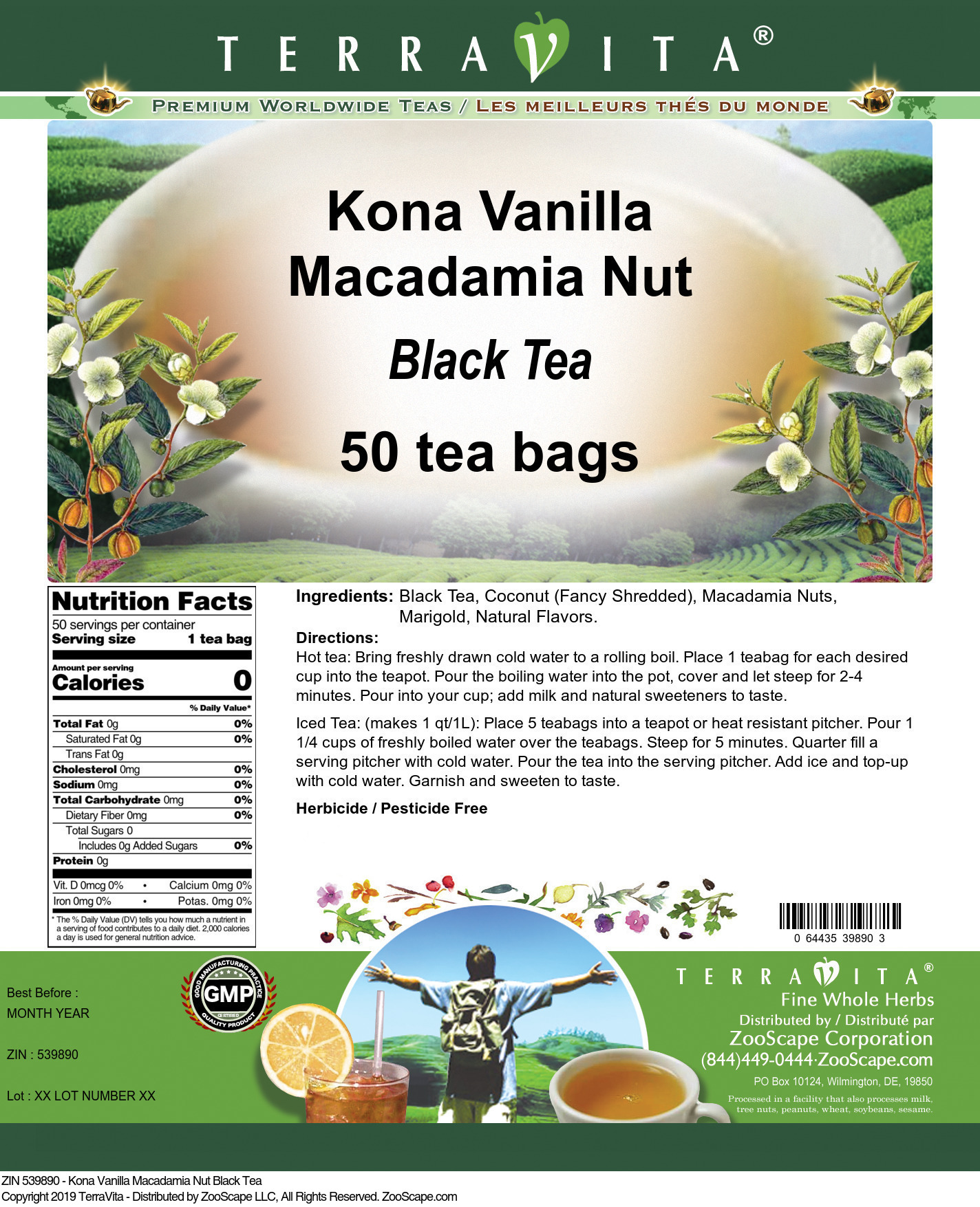 Kona Vanilla Macadamia Nut Black Tea - Label