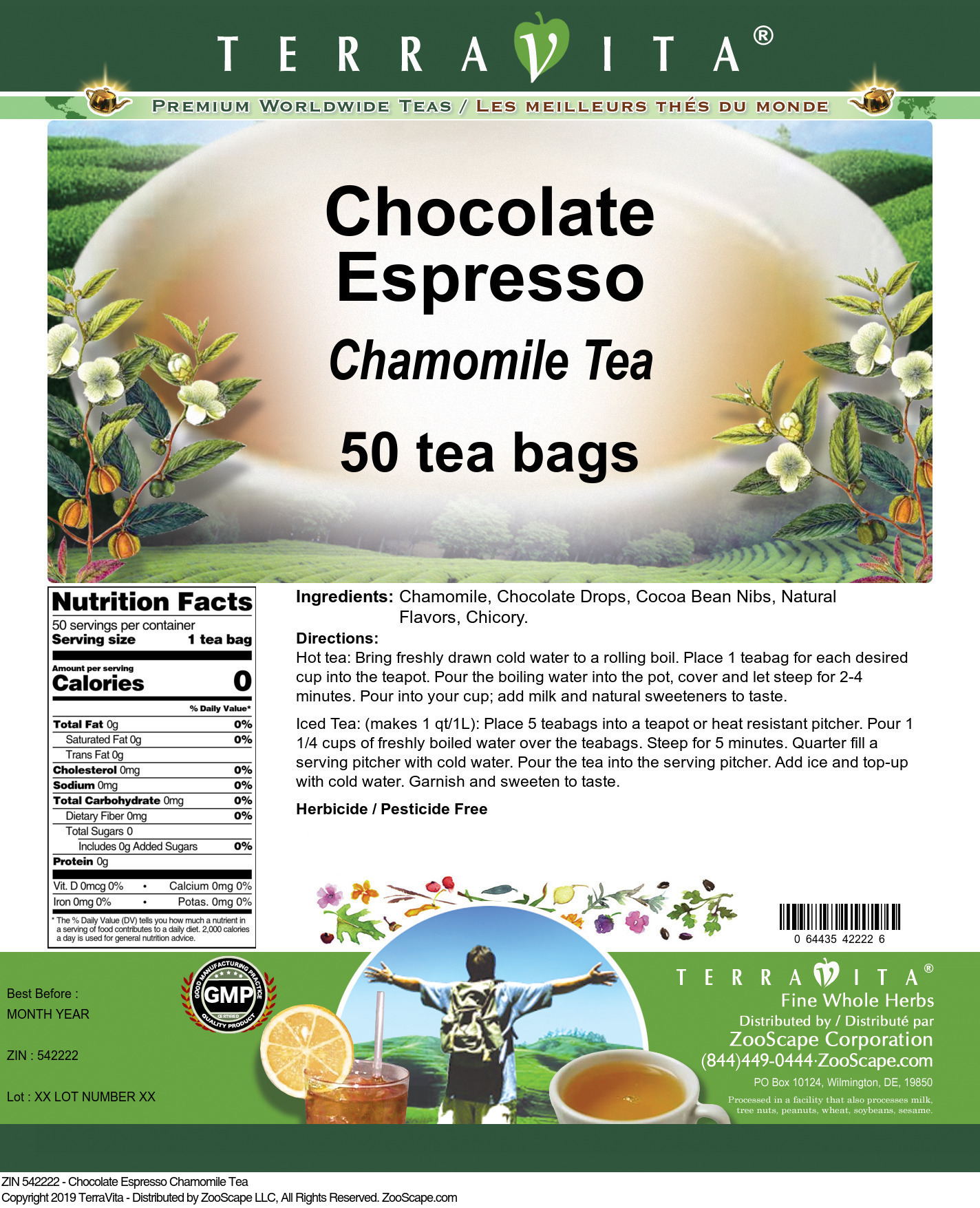 Chocolate Espresso Chamomile Tea - Label