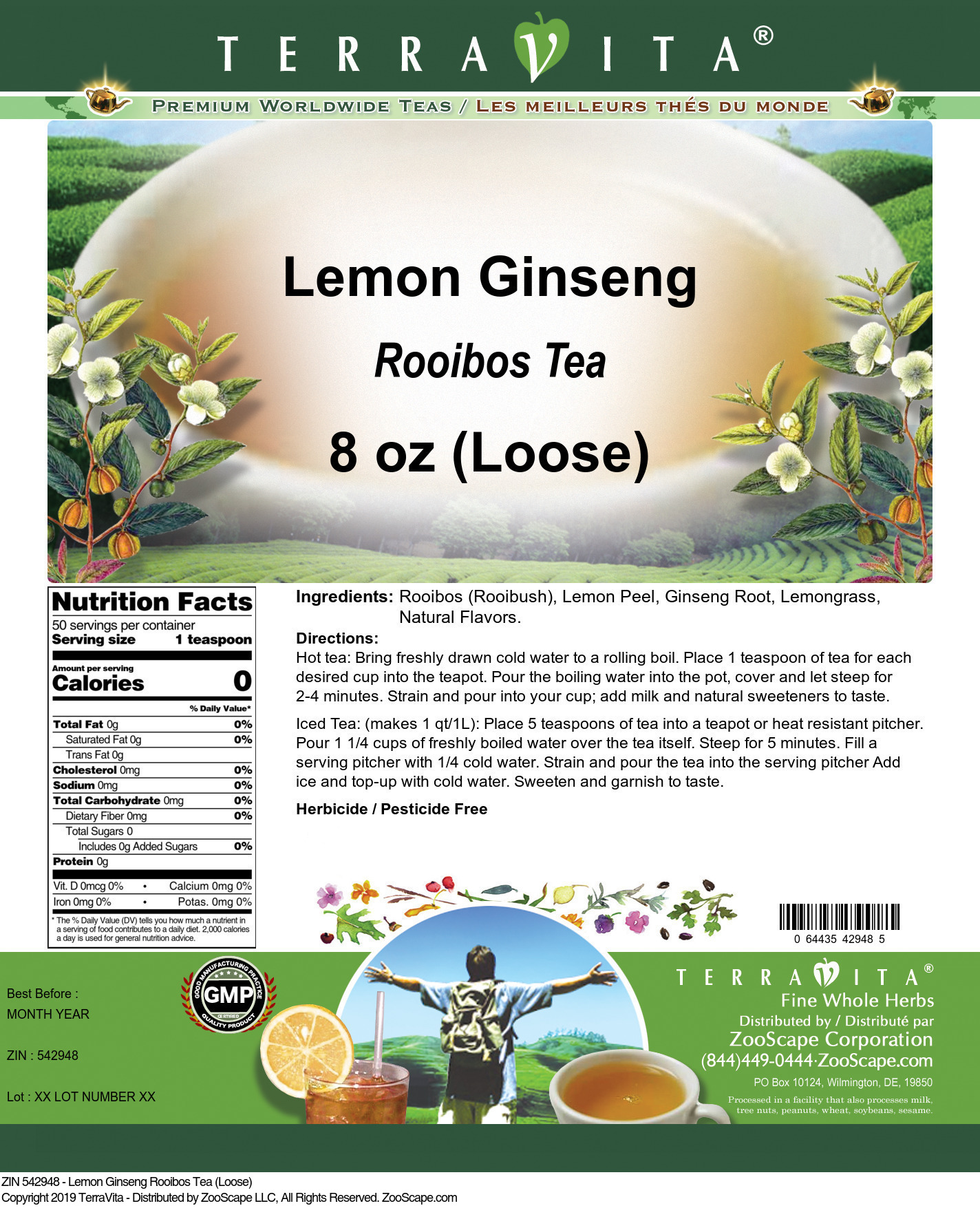 Lemon Ginseng Rooibos Tea (Loose) - Label