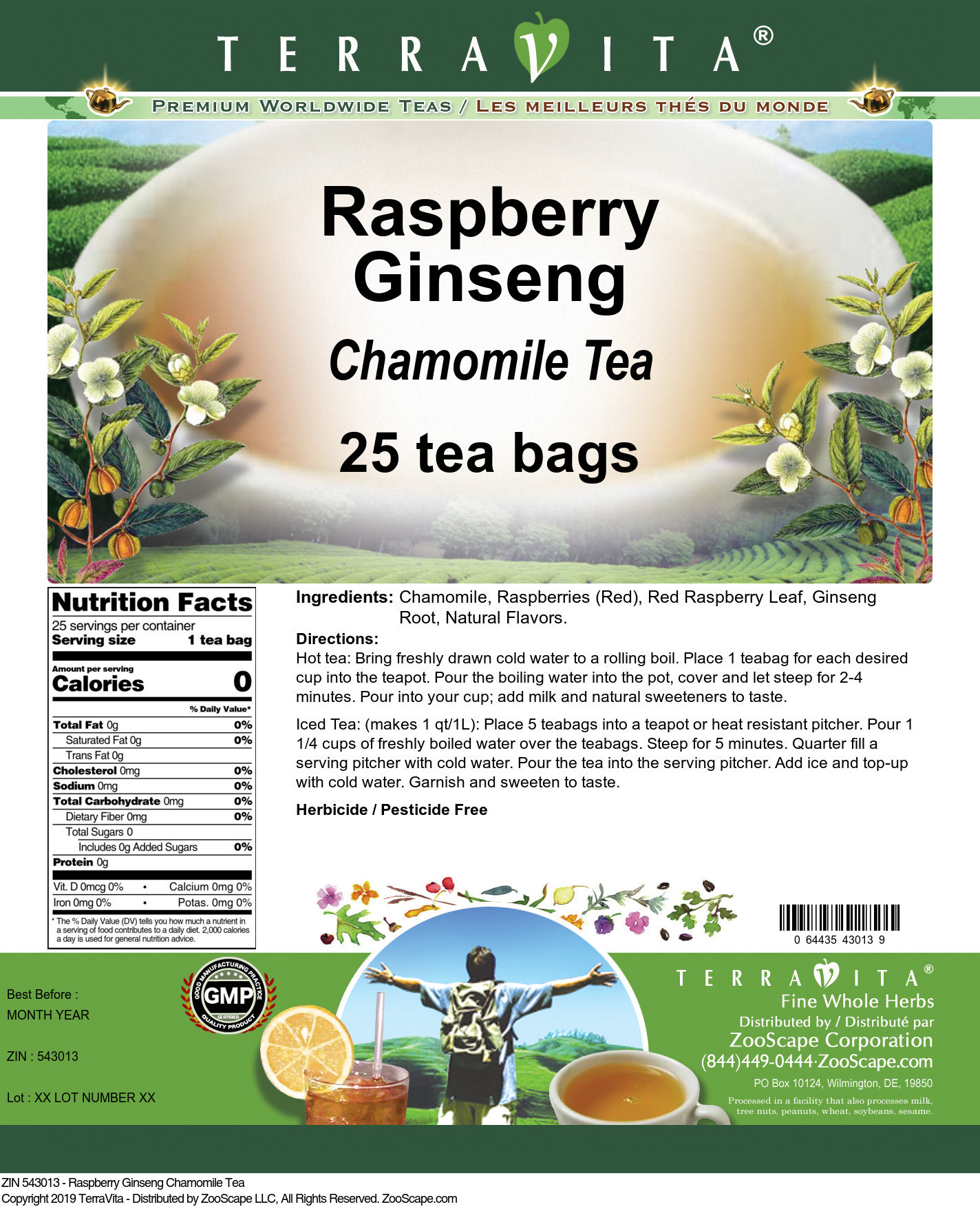 Raspberry Ginseng Chamomile Tea - Label