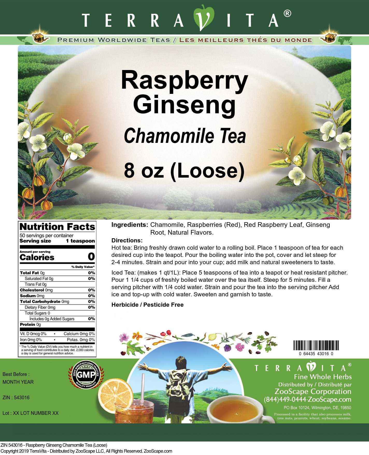 Raspberry Ginseng Chamomile Tea (Loose) - Label