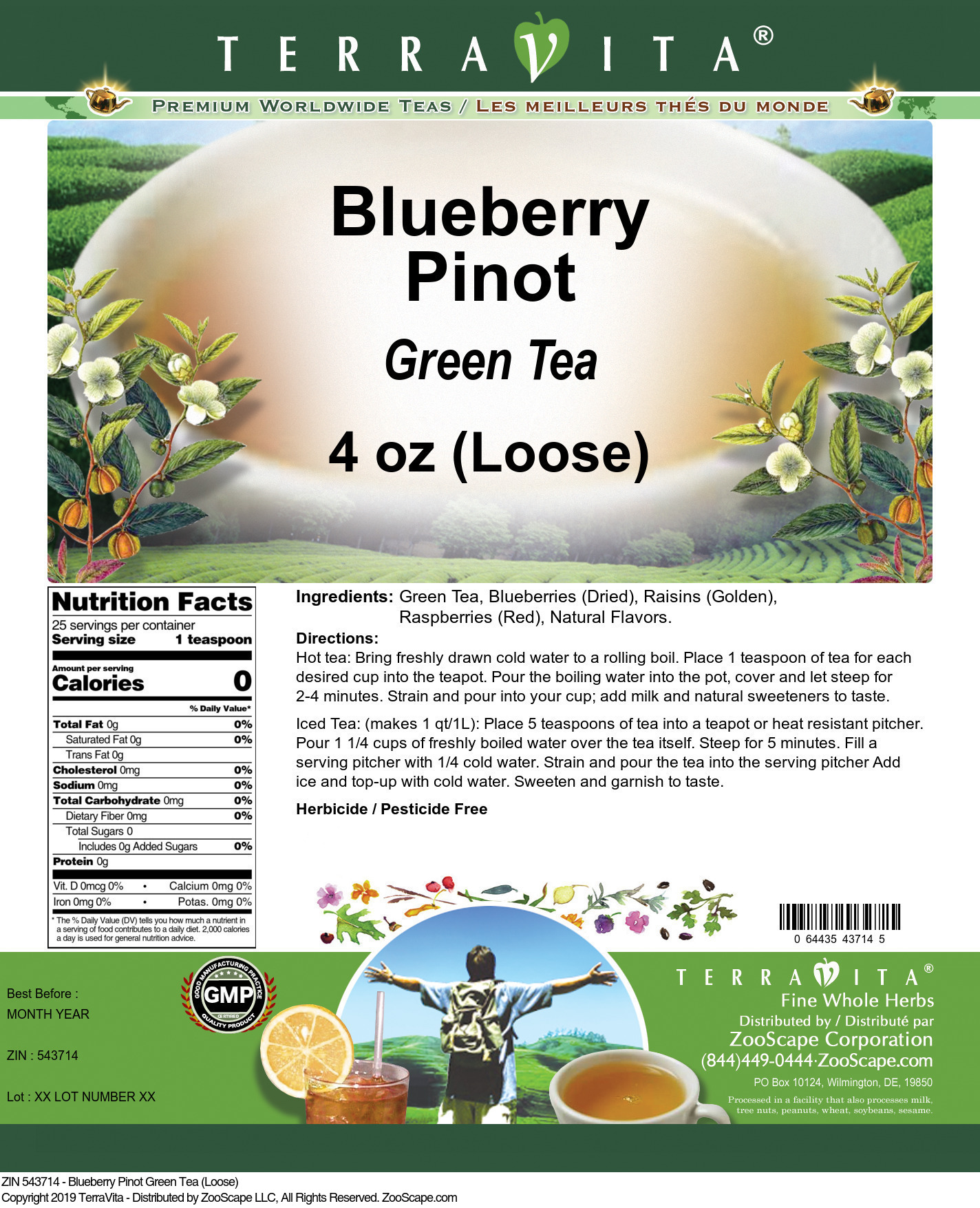 Blueberry Pinot Green Tea (Loose) - Label