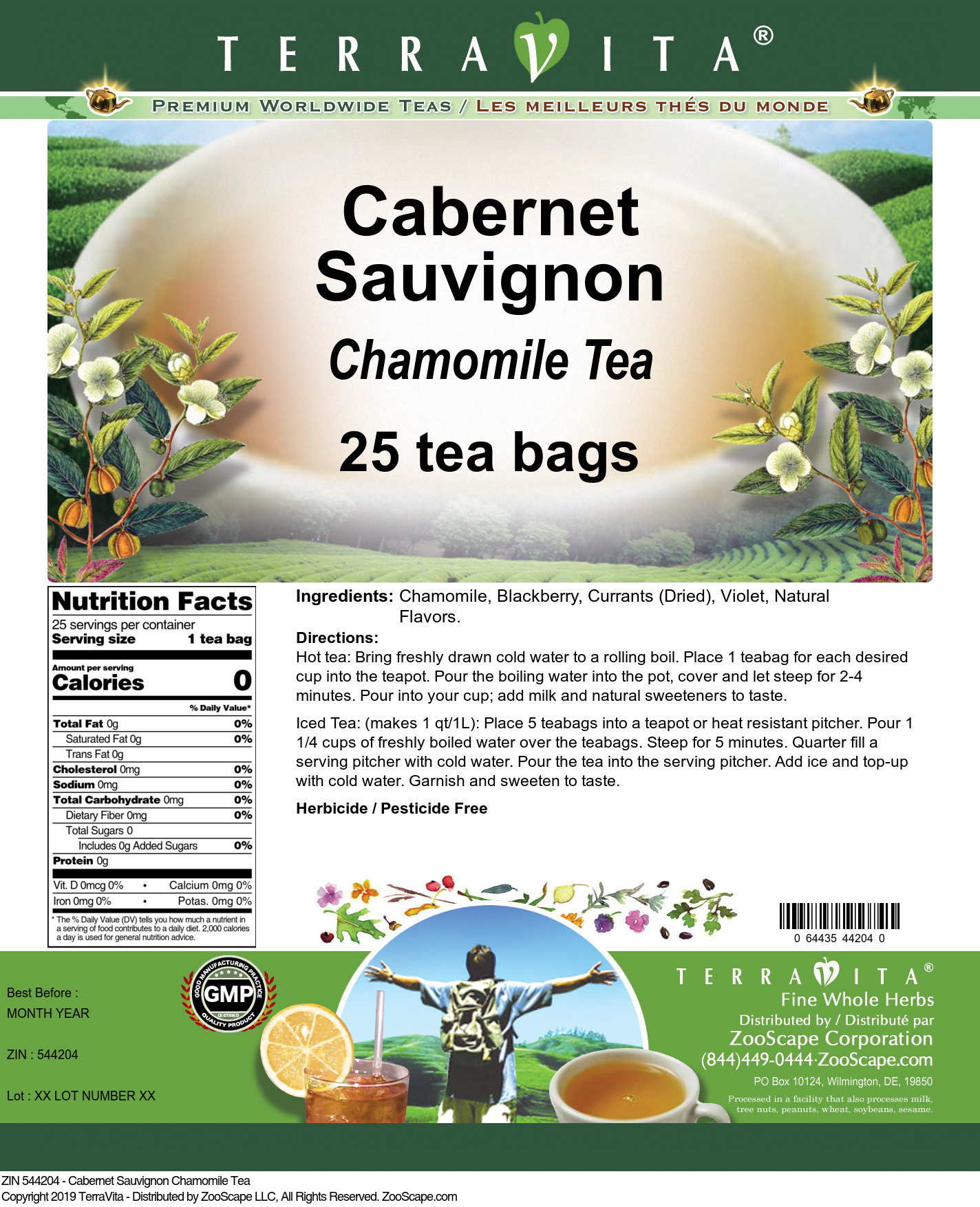 Cabernet Sauvignon Chamomile Tea - Label