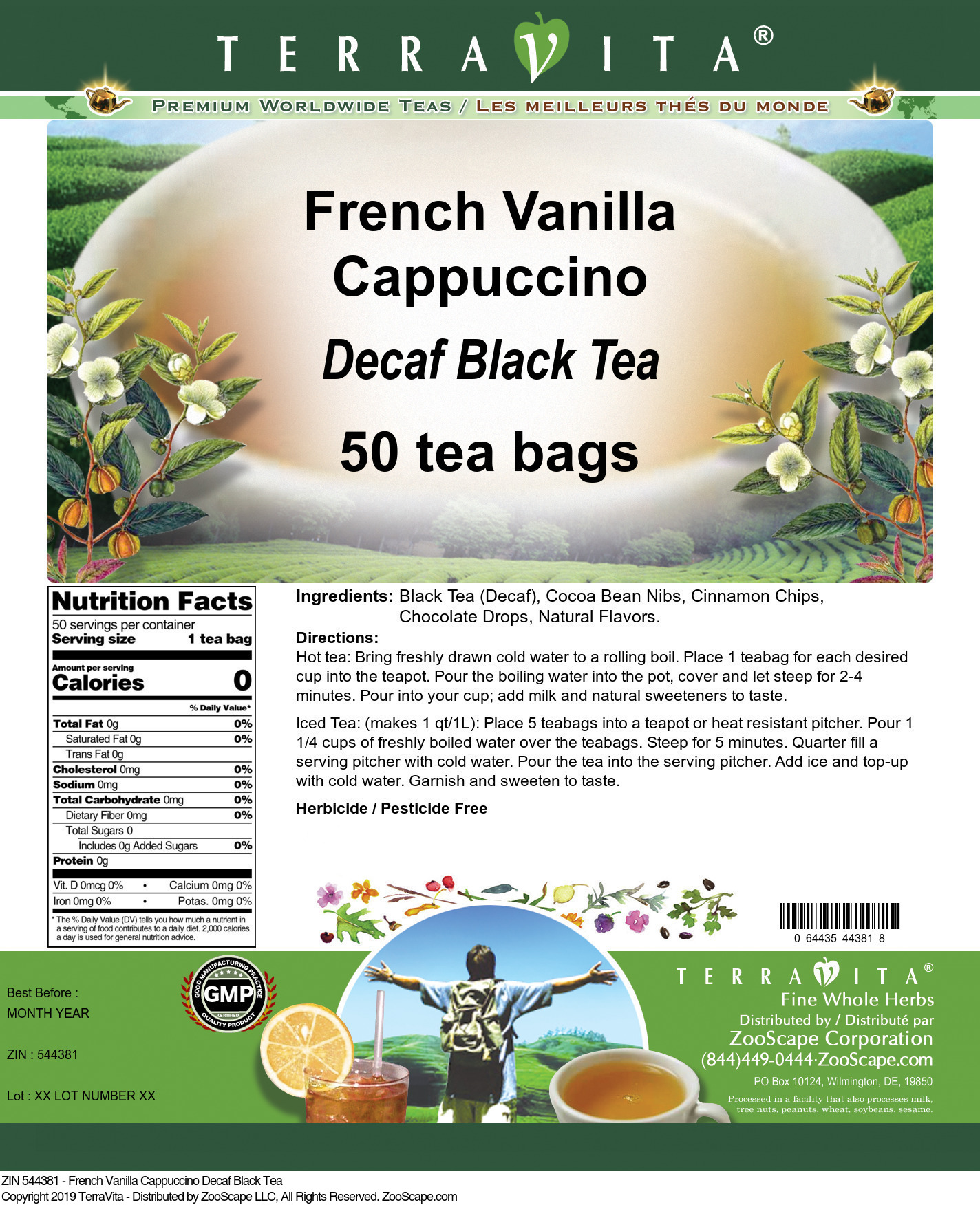 French Vanilla Cappuccino Decaf Black Tea - Label