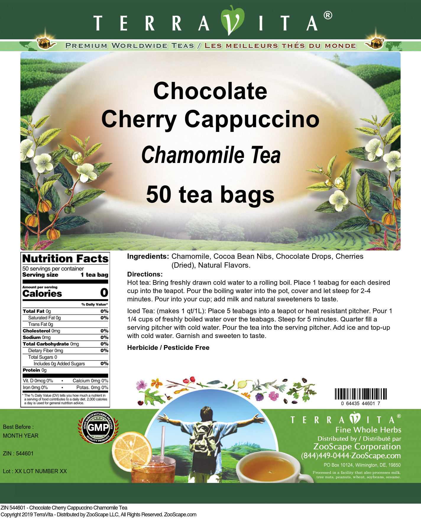 Chocolate Cherry Cappuccino Chamomile Tea - Label