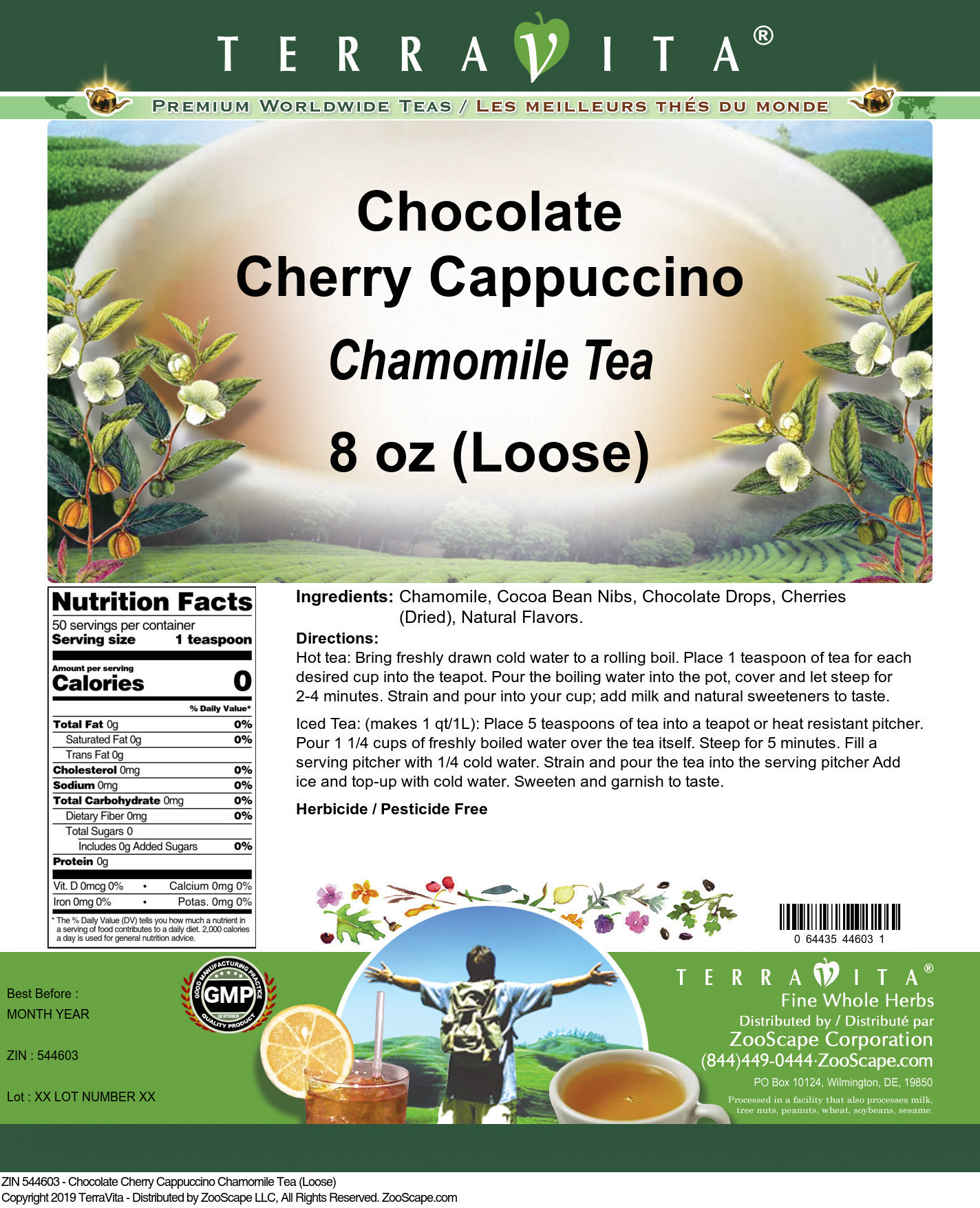 Chocolate Cherry Cappuccino Chamomile Tea (Loose) - Label