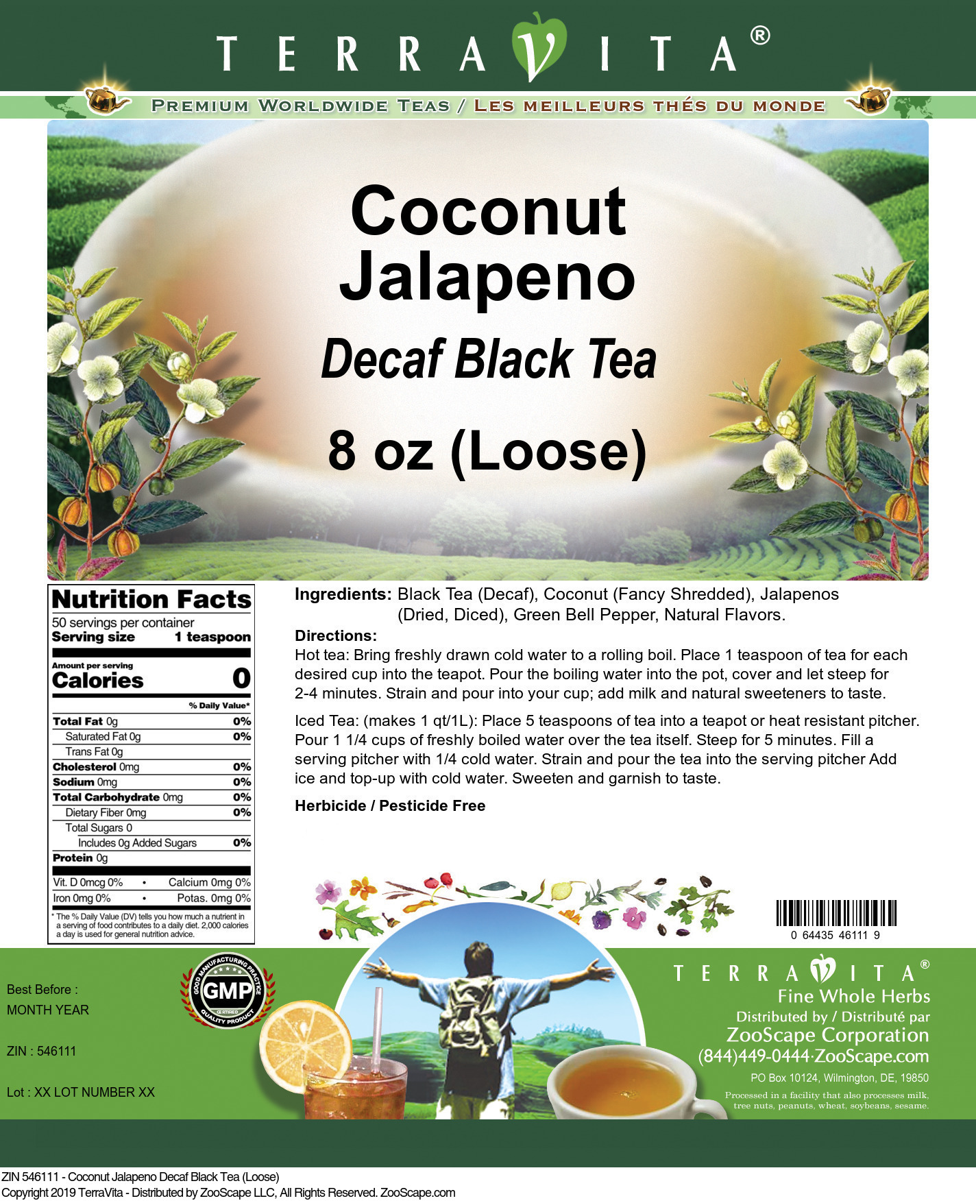 Coconut Jalapeno Decaf Black Tea (Loose) - Label