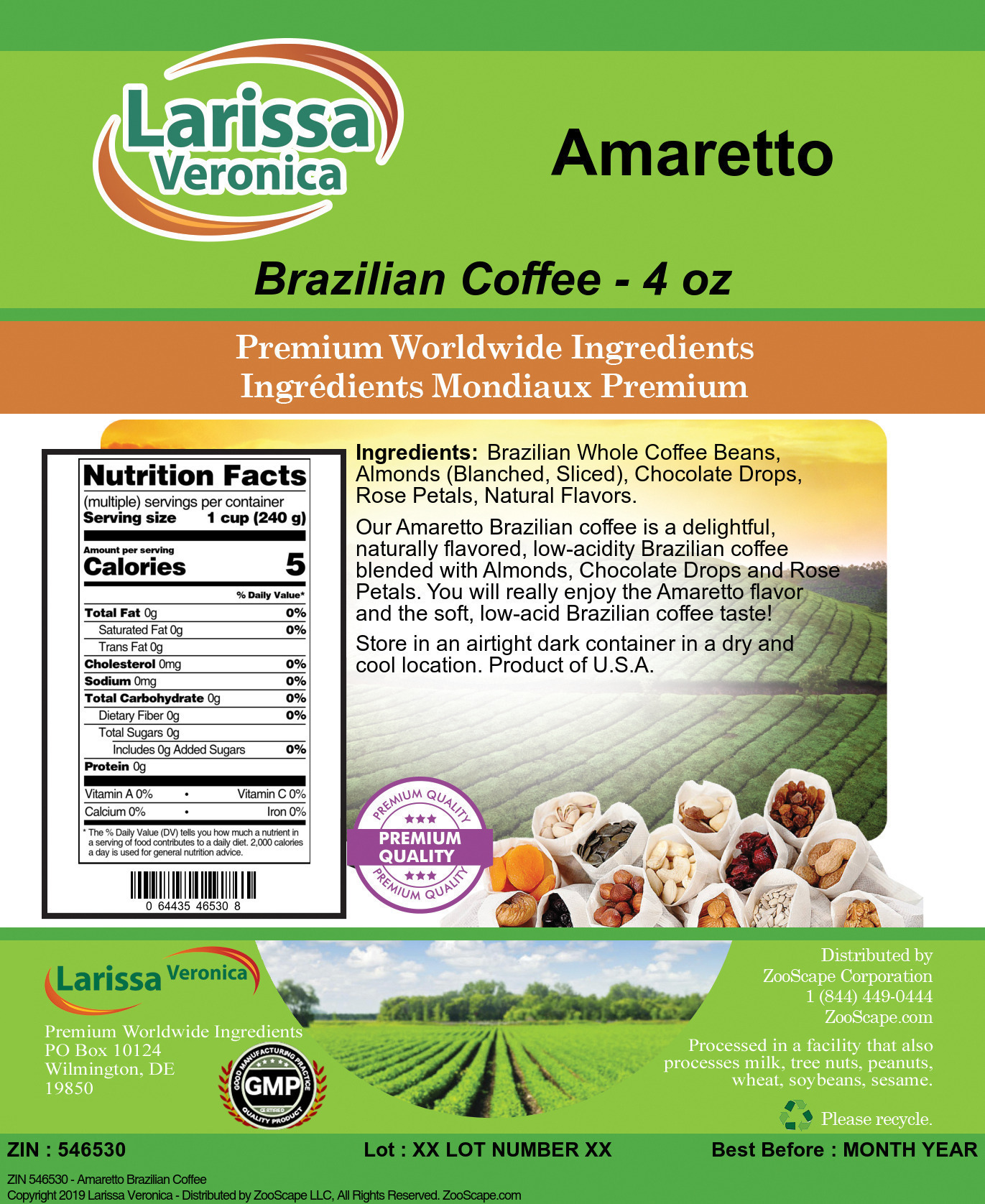 Amaretto Brazilian Coffee - Label