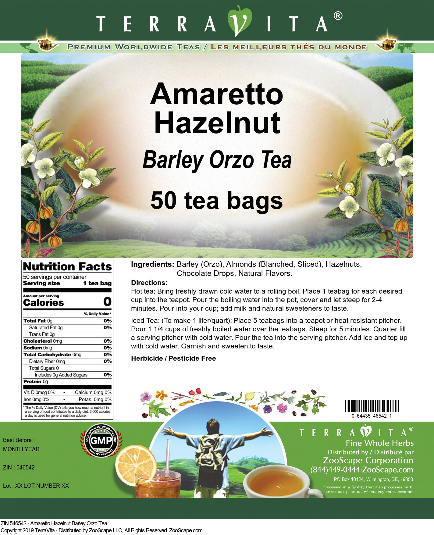 Amaretto Hazelnut Barley Orzo Tea - Label