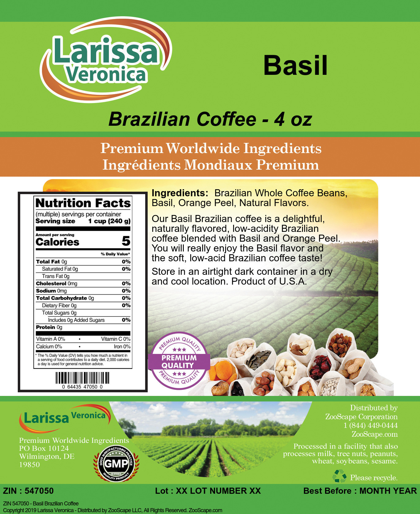 Basil Brazilian Coffee - Label