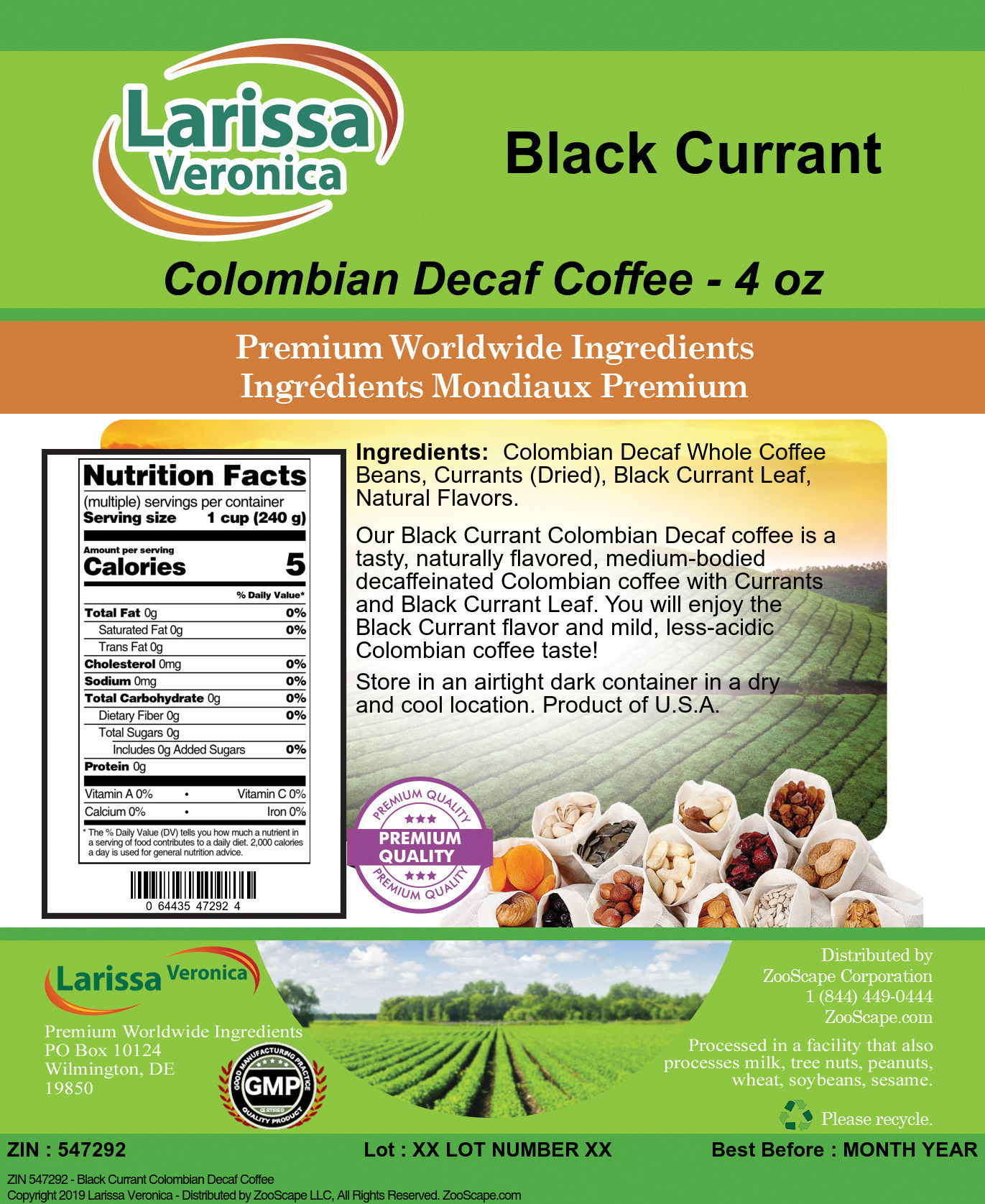 Black Currant Colombian Decaf Coffee - Label