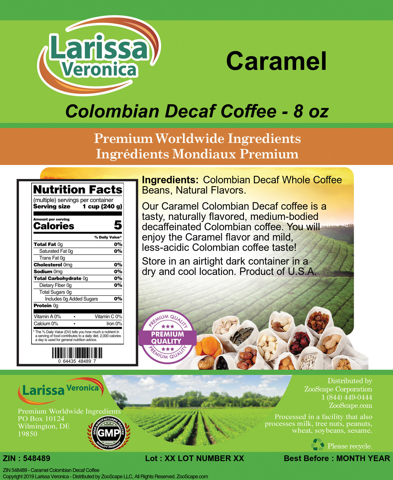 Caramel Colombian Decaf Coffee - Label