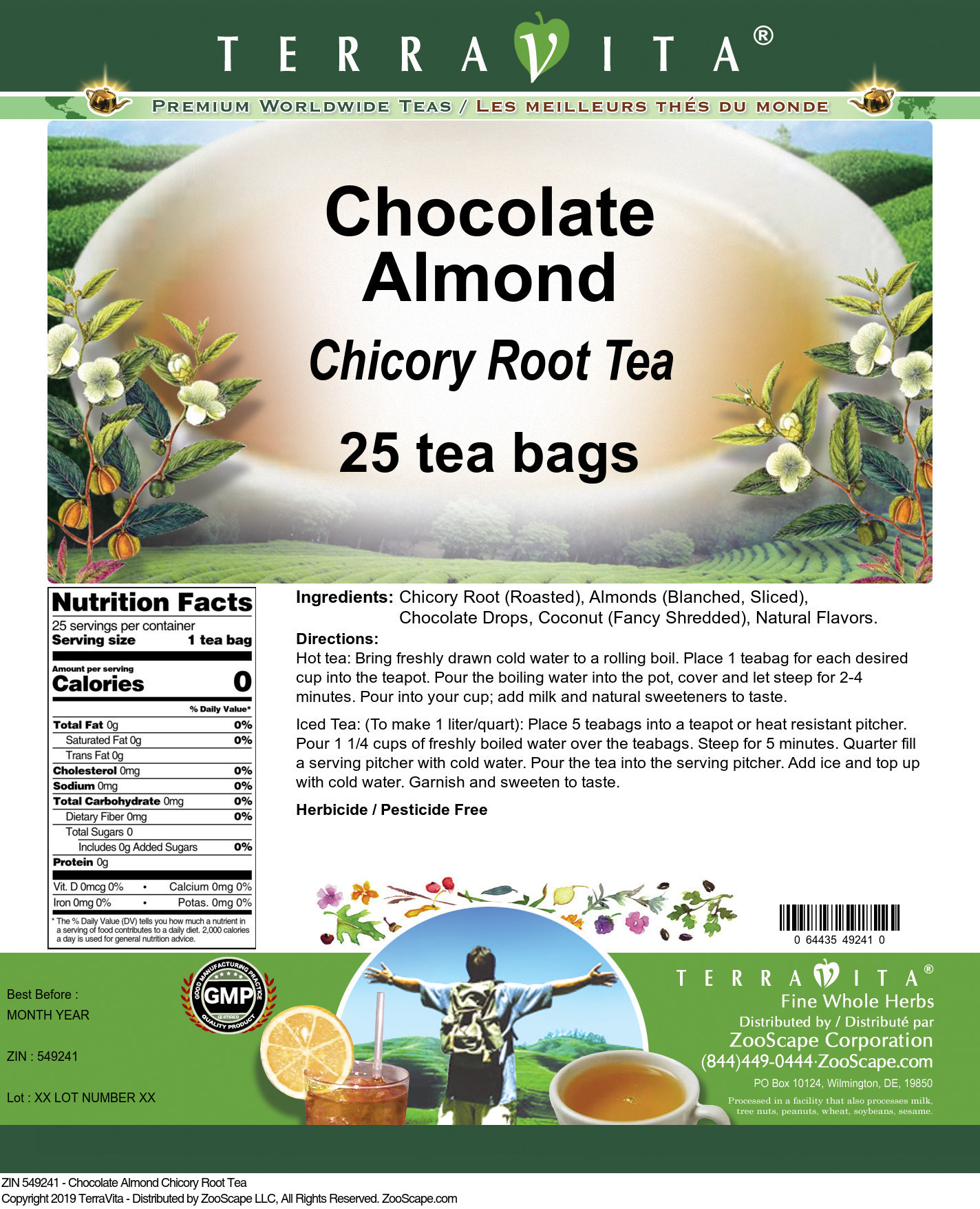 Chocolate Almond Chicory Root Tea - Label