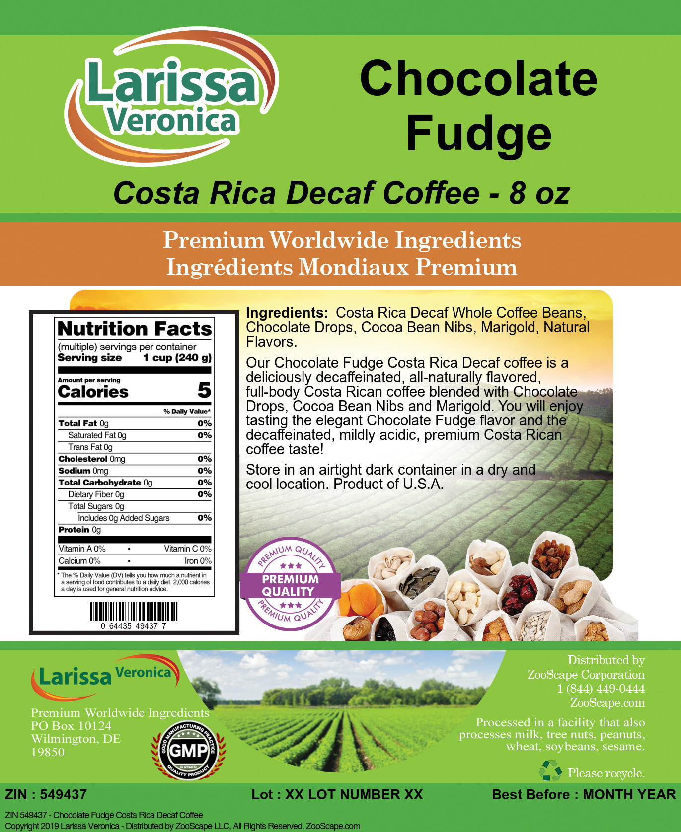 Chocolate Fudge Costa Rica Decaf Coffee - Label