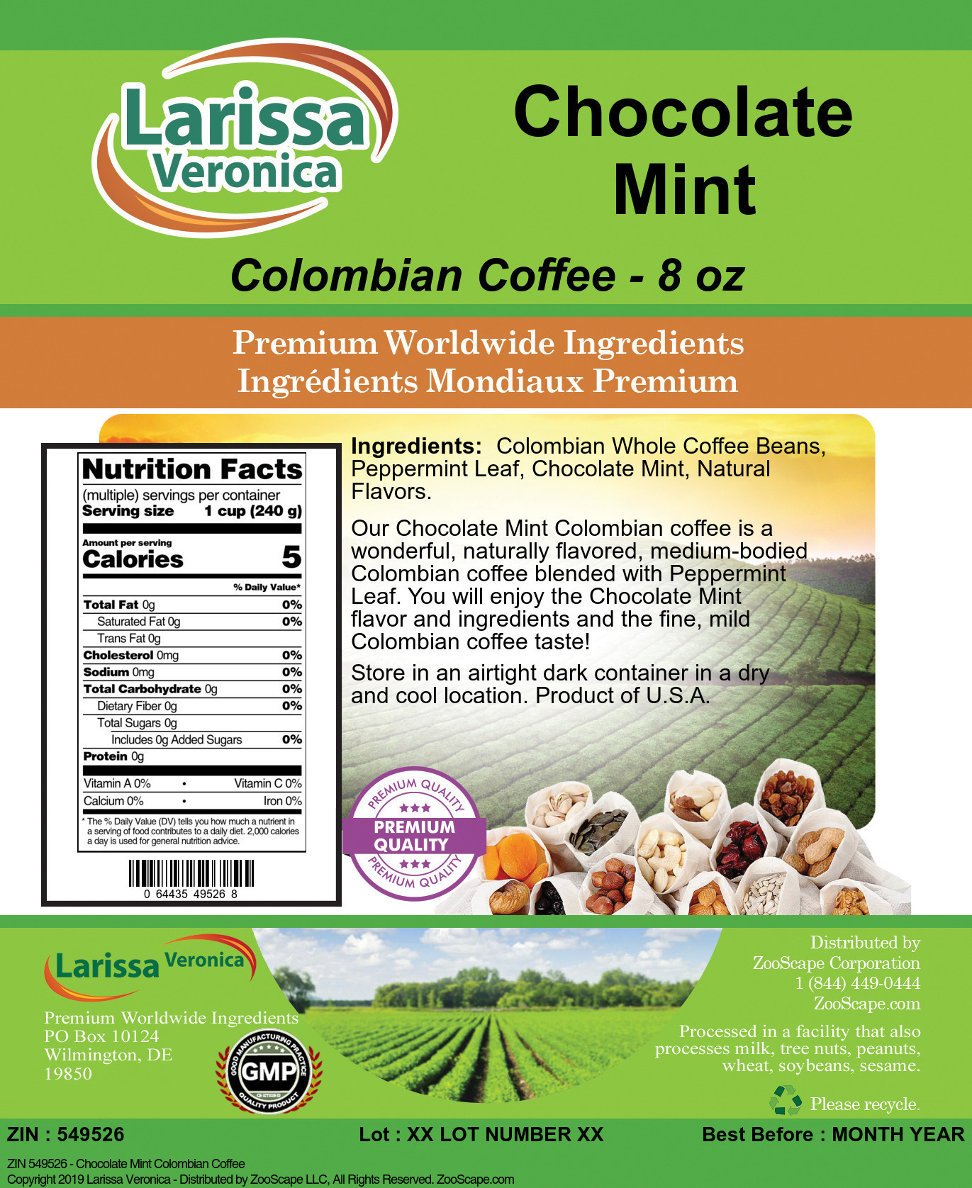 Chocolate Mint Colombian Coffee - Label