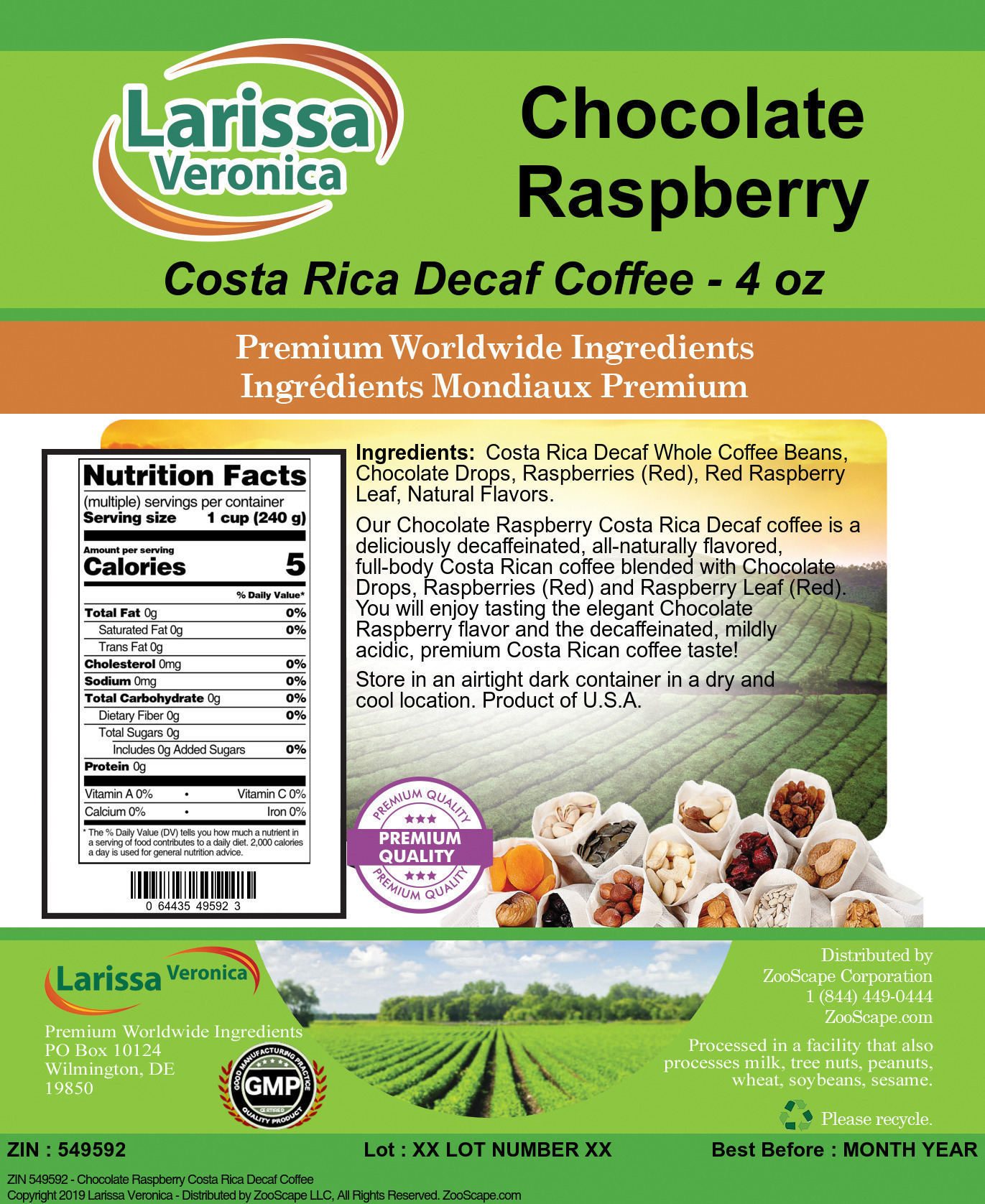 Chocolate Raspberry Costa Rica Decaf Coffee - Label