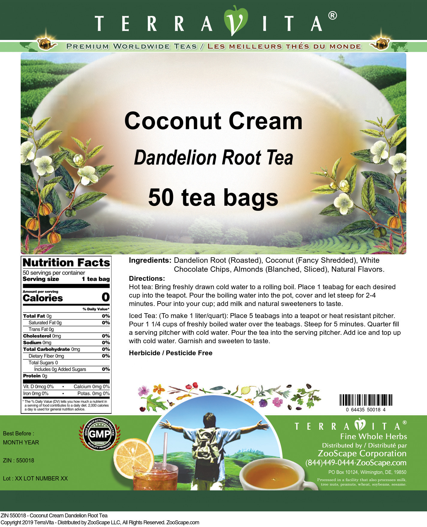 Coconut Cream Dandelion Root Tea - Label